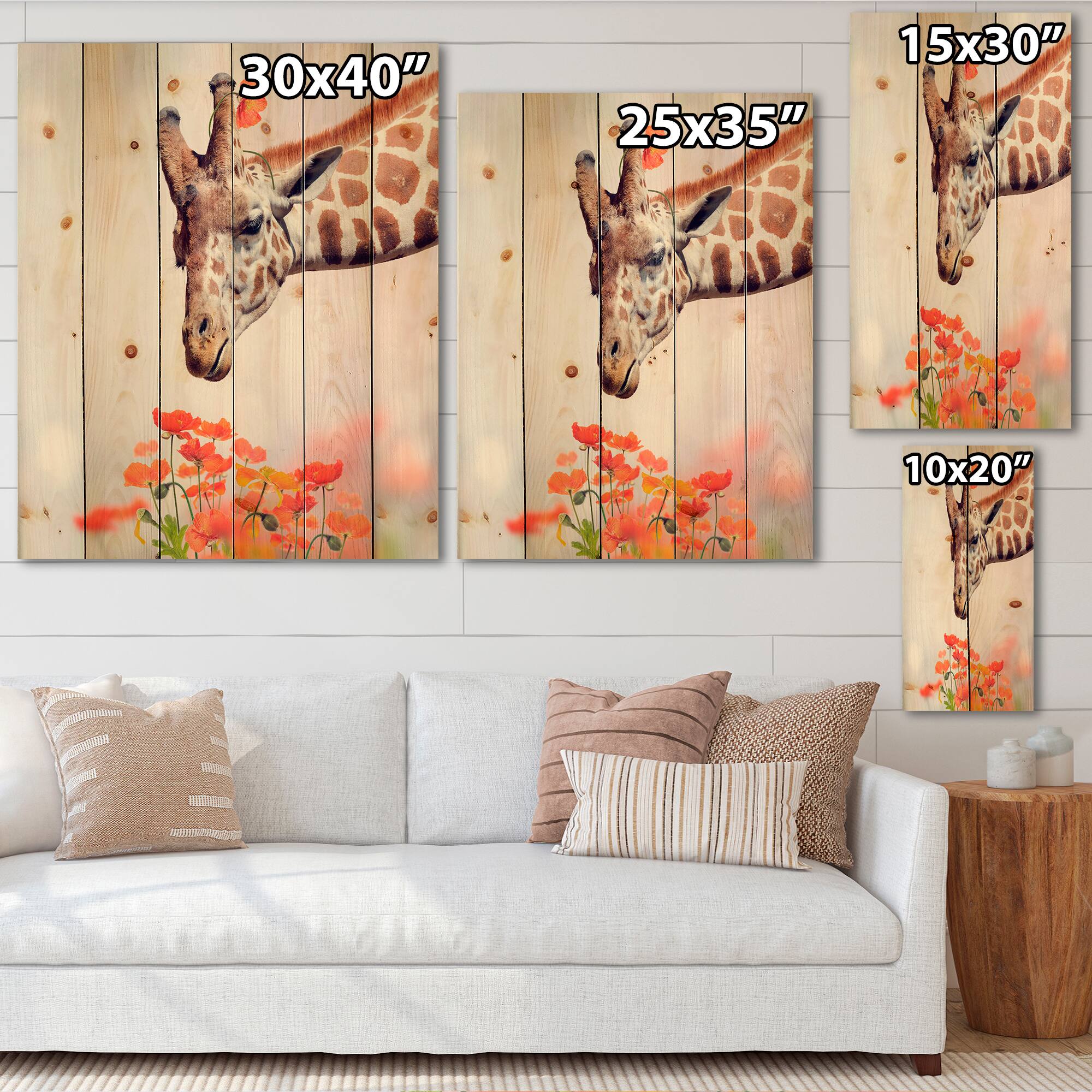 Designart - Portrait of A Giraffe II - Farmhouse Print on Natural Pine Wood