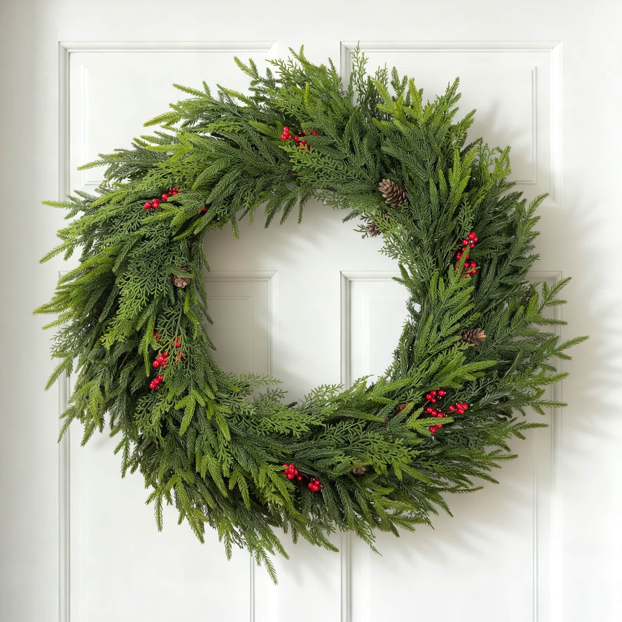 Glitzhome® 30" Oversized Christmas PE Wreath with Pinecones and Red Berries