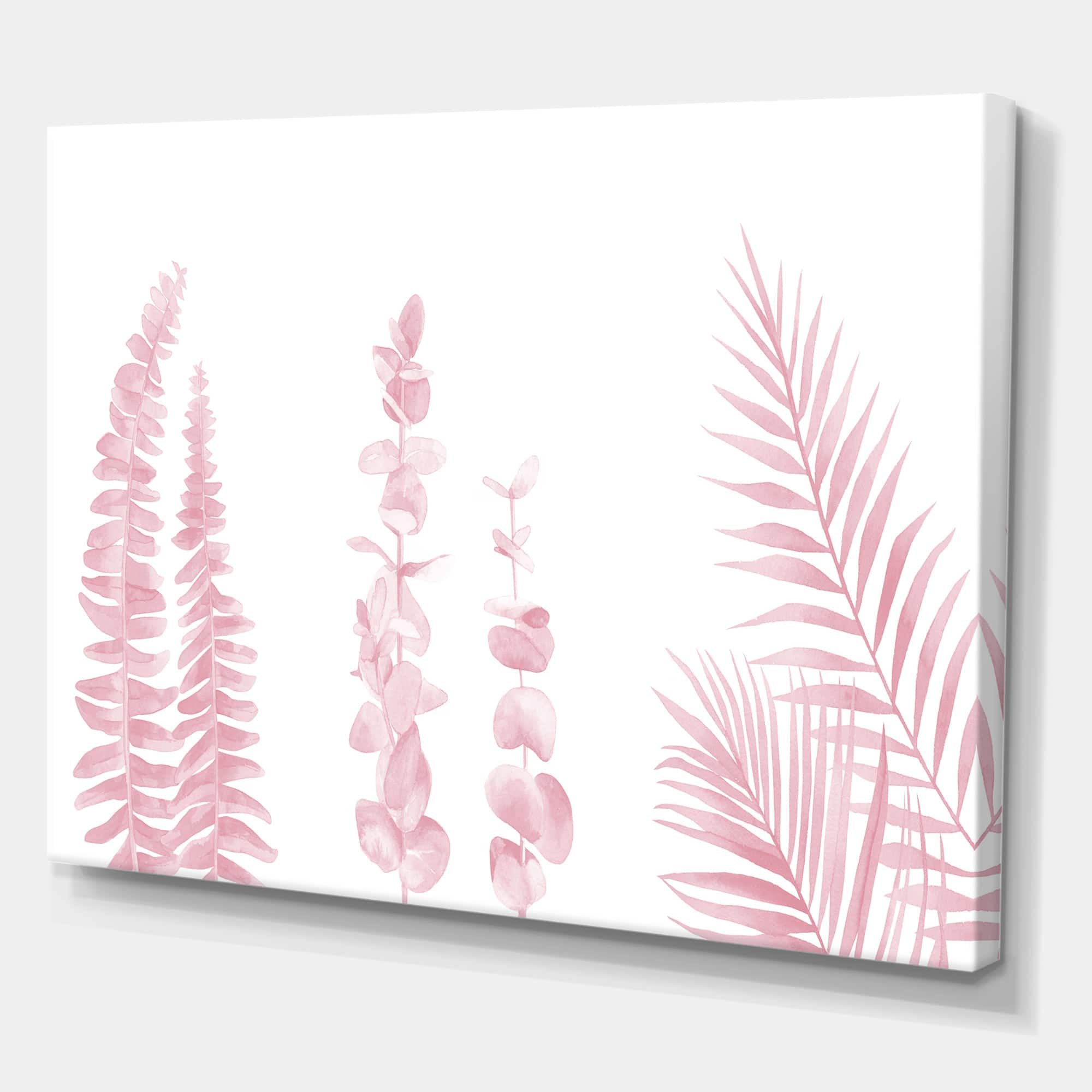 Designart - Blush Pinkeucalyptus and Palm Branches - Shabby Chic Canvas Wall Art Print