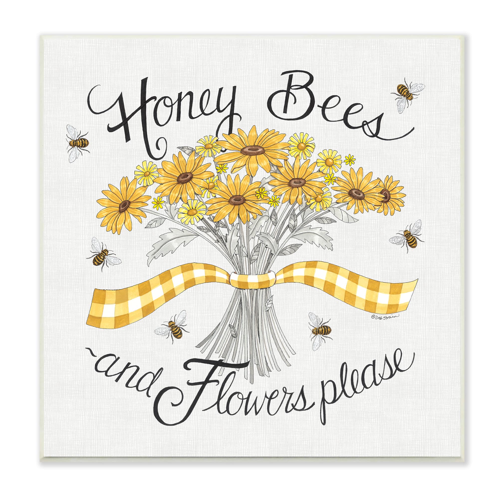 Stupell Industries Honey Bees Flowers Please Phrase Vintage Yellow Daisies,12" x 12"