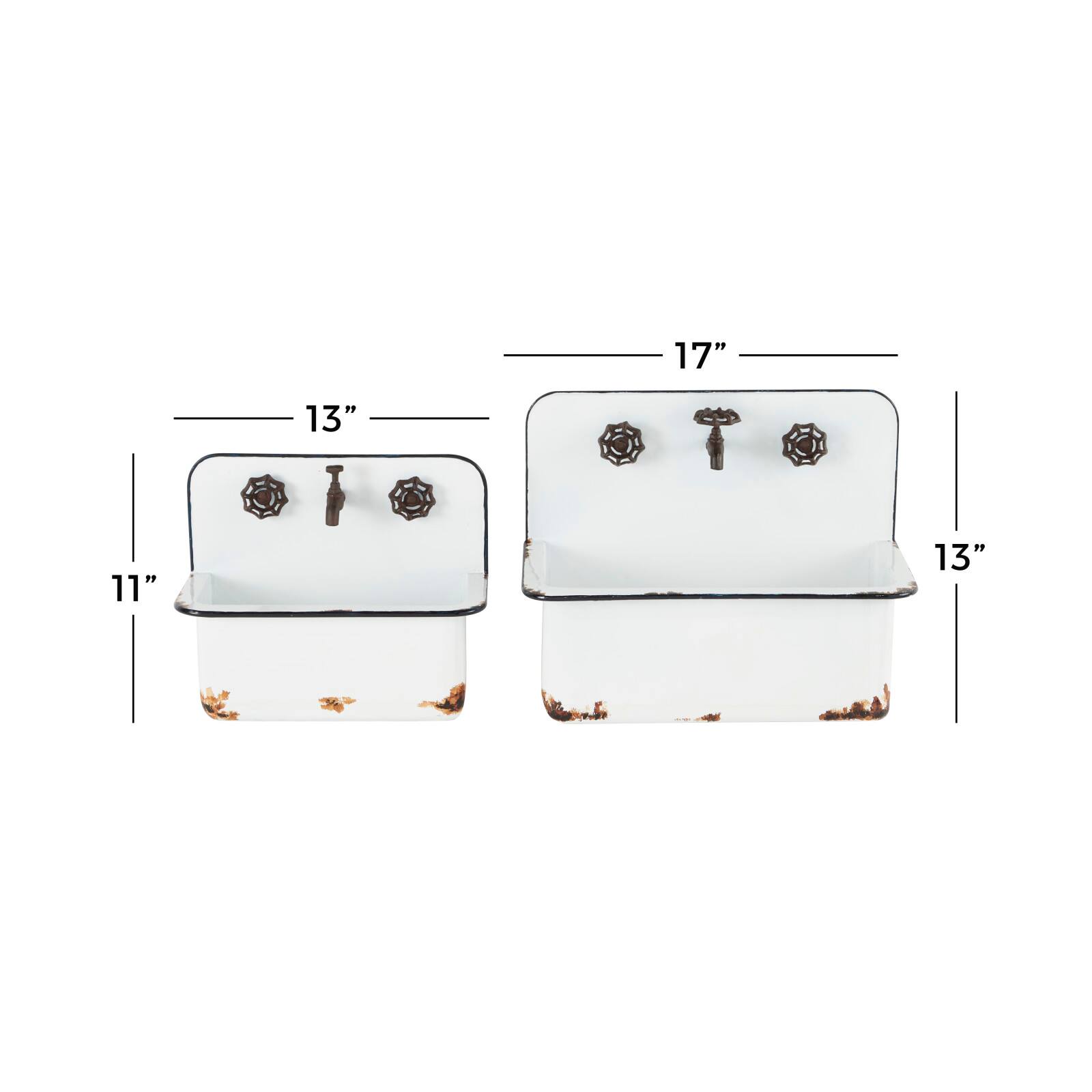 White Metal Wash Basin Planter Set