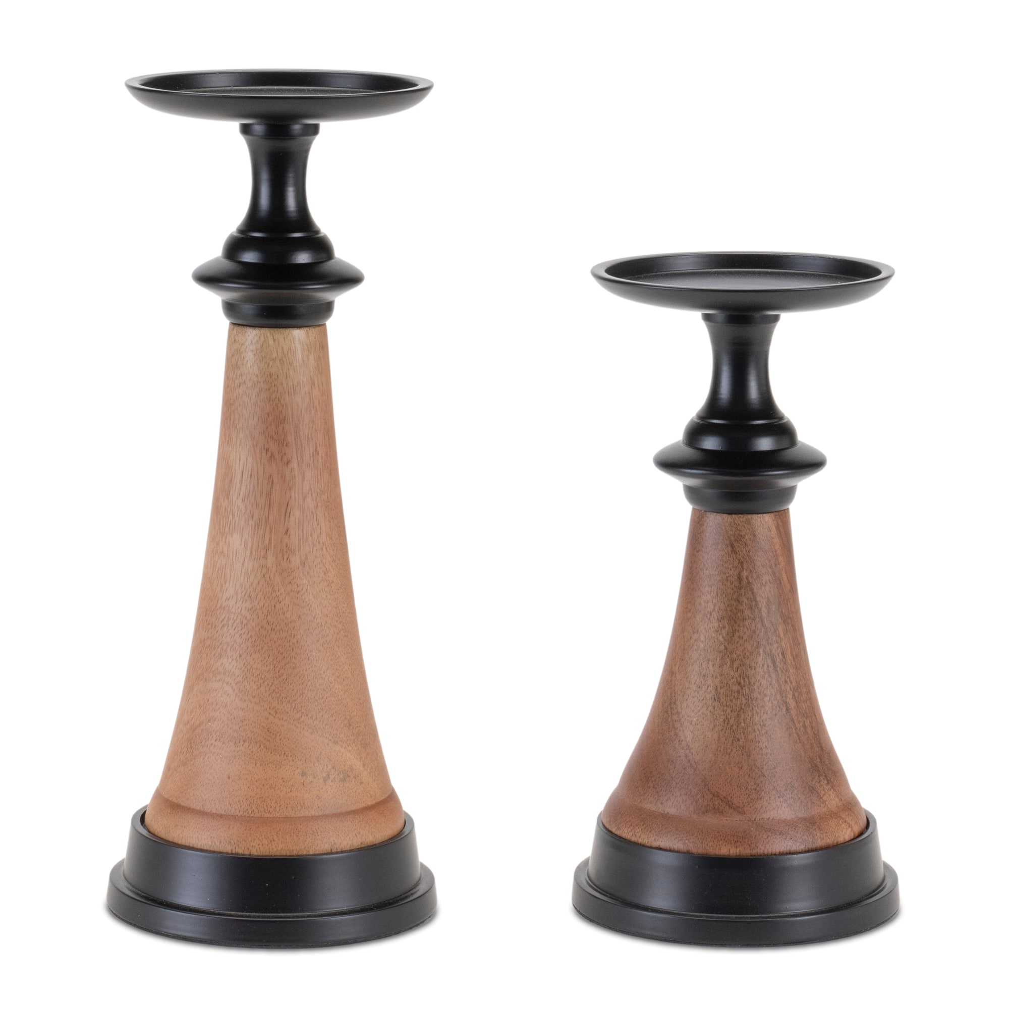 Tapered Wood & Metal Candle Holder Set