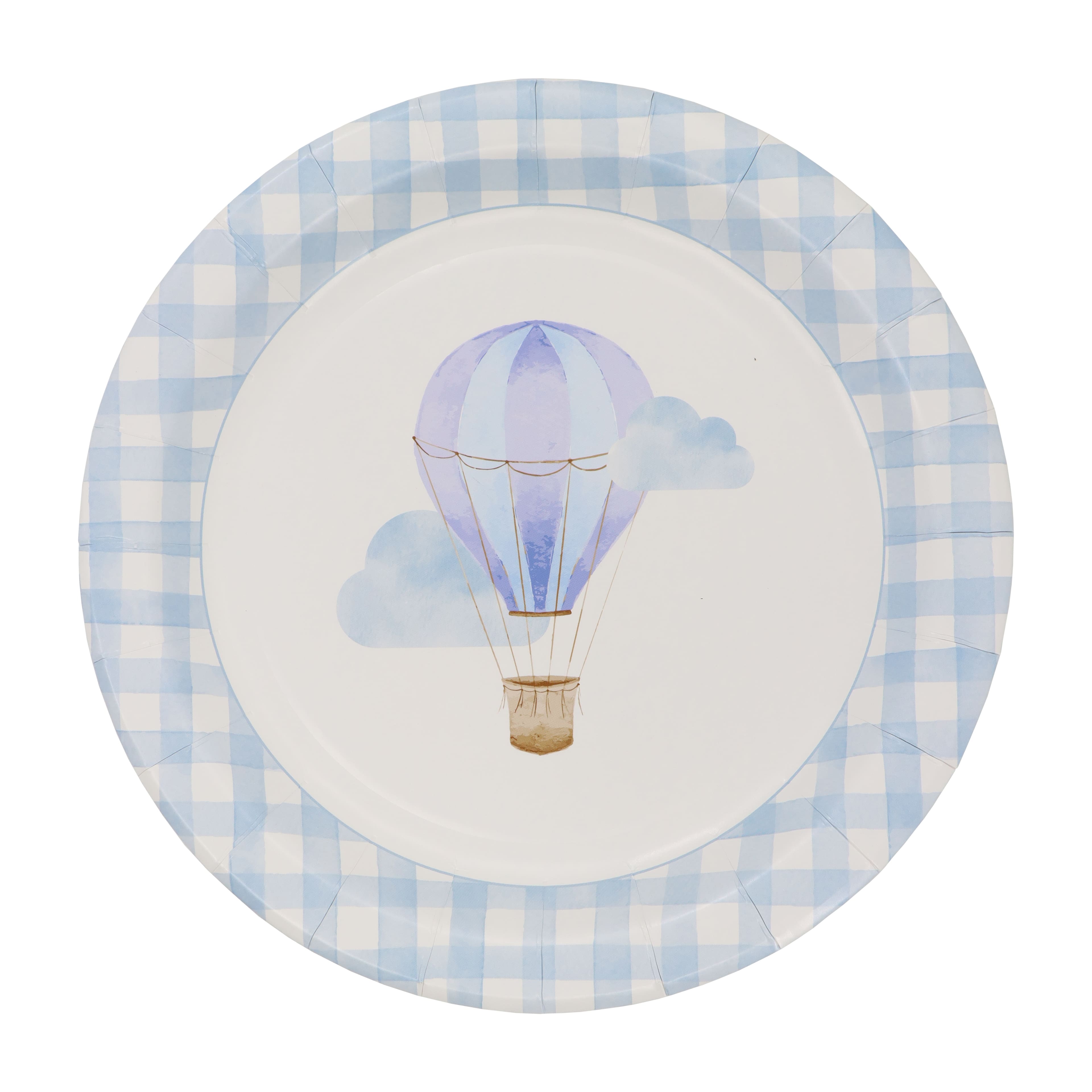 12 Packs: 10 ct. (120 total) 9" Blue Hot Air Balloon & Gingham Dinner Plates by Celebrate It™