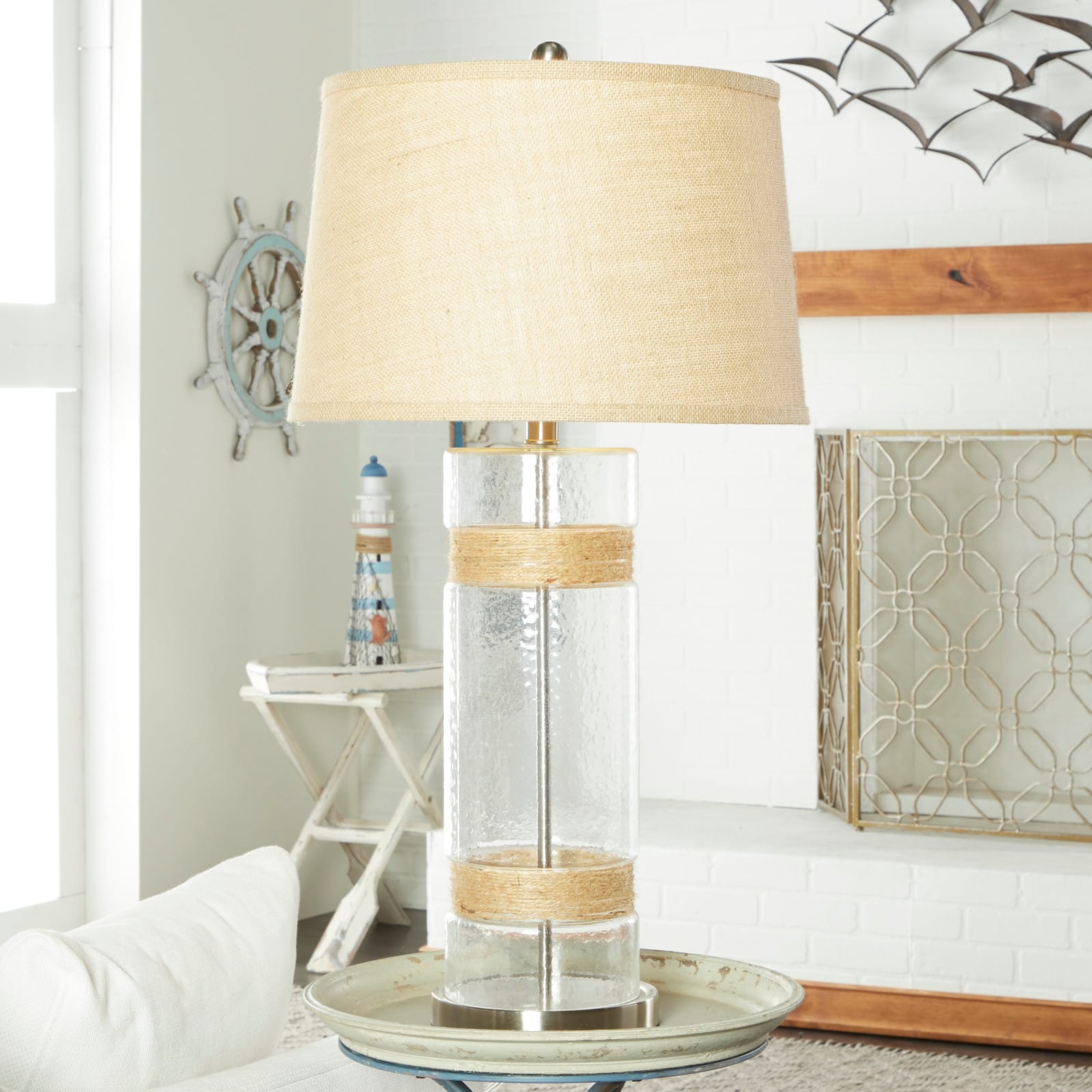 Set of 2 Silver Glass Rustic Table Lamp, 31"
