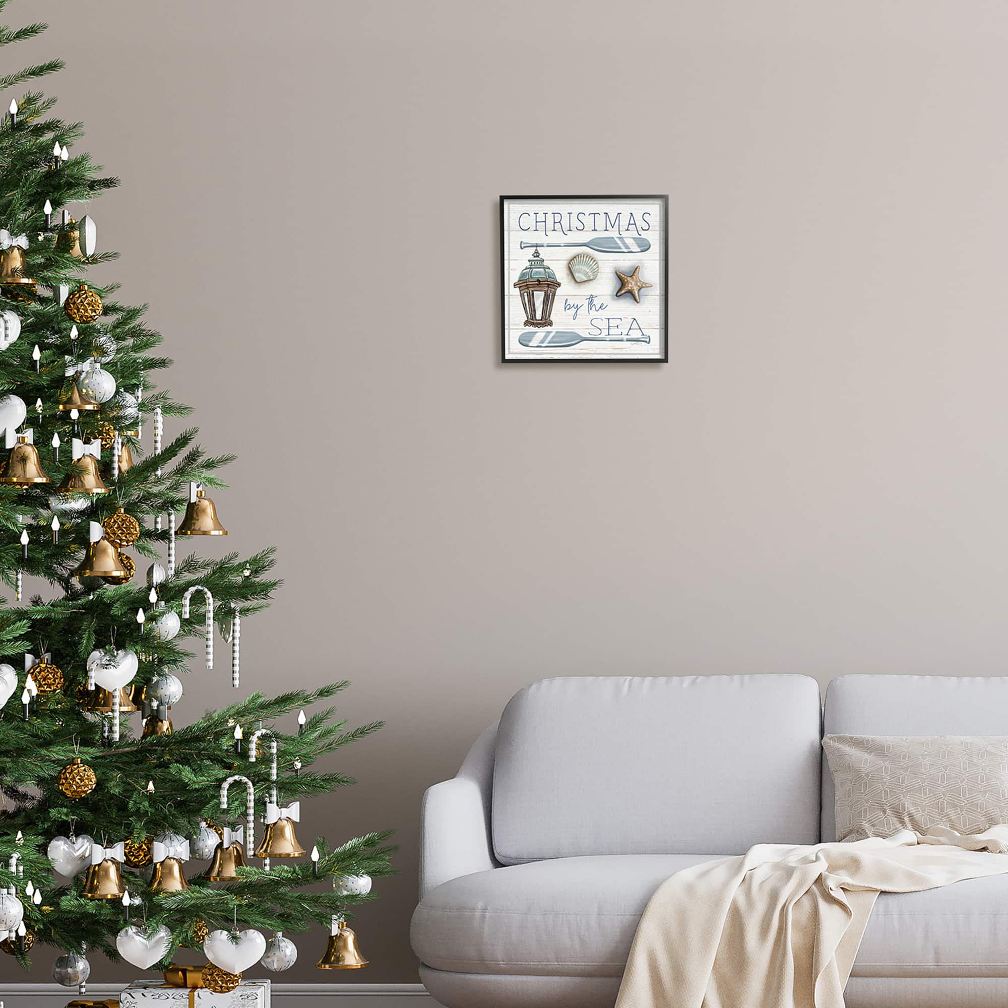 Stupell Industries Christmas By The Sea Phrase Framed Giclee Art