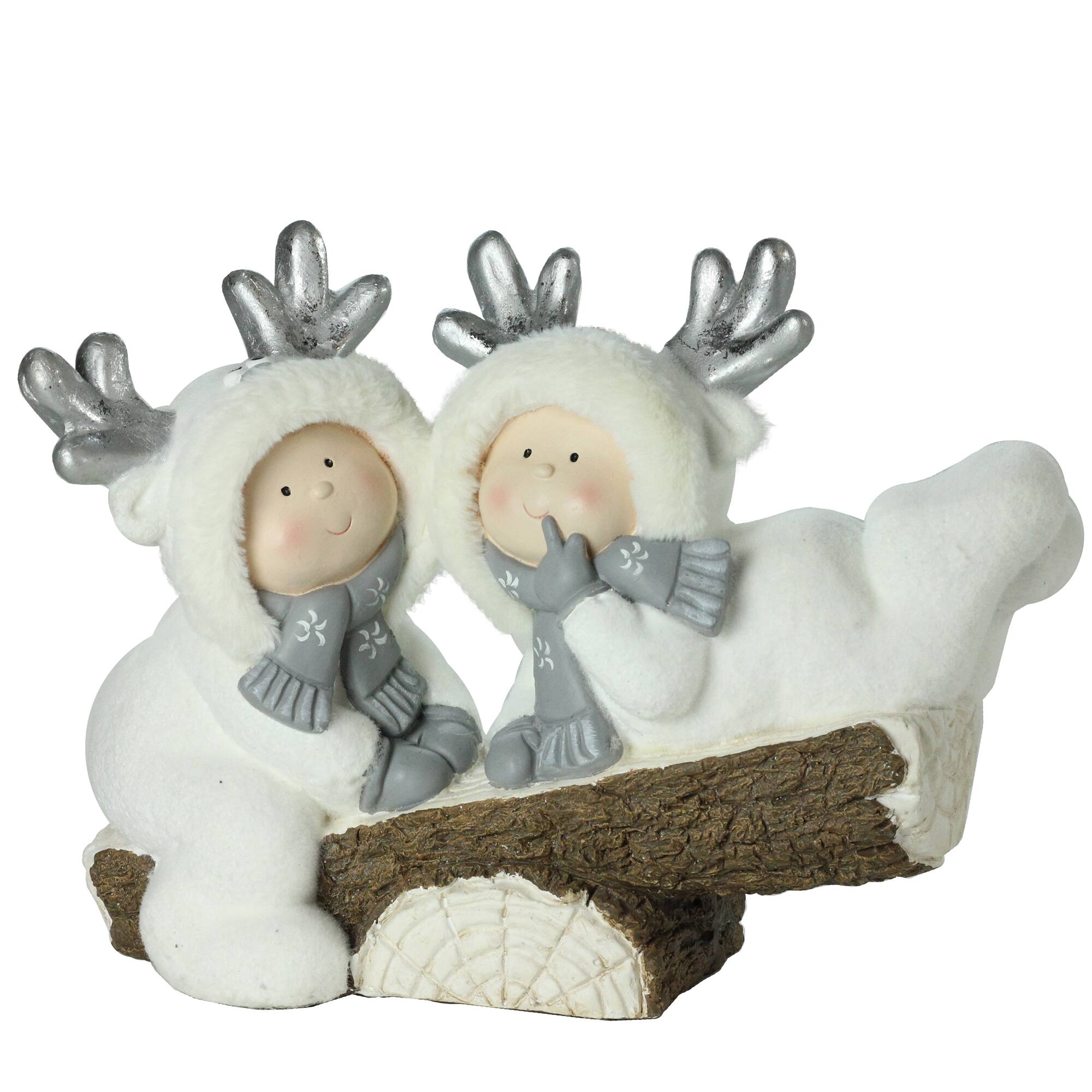 18.5" White Winter Smiling Children on Seesaw Decoration