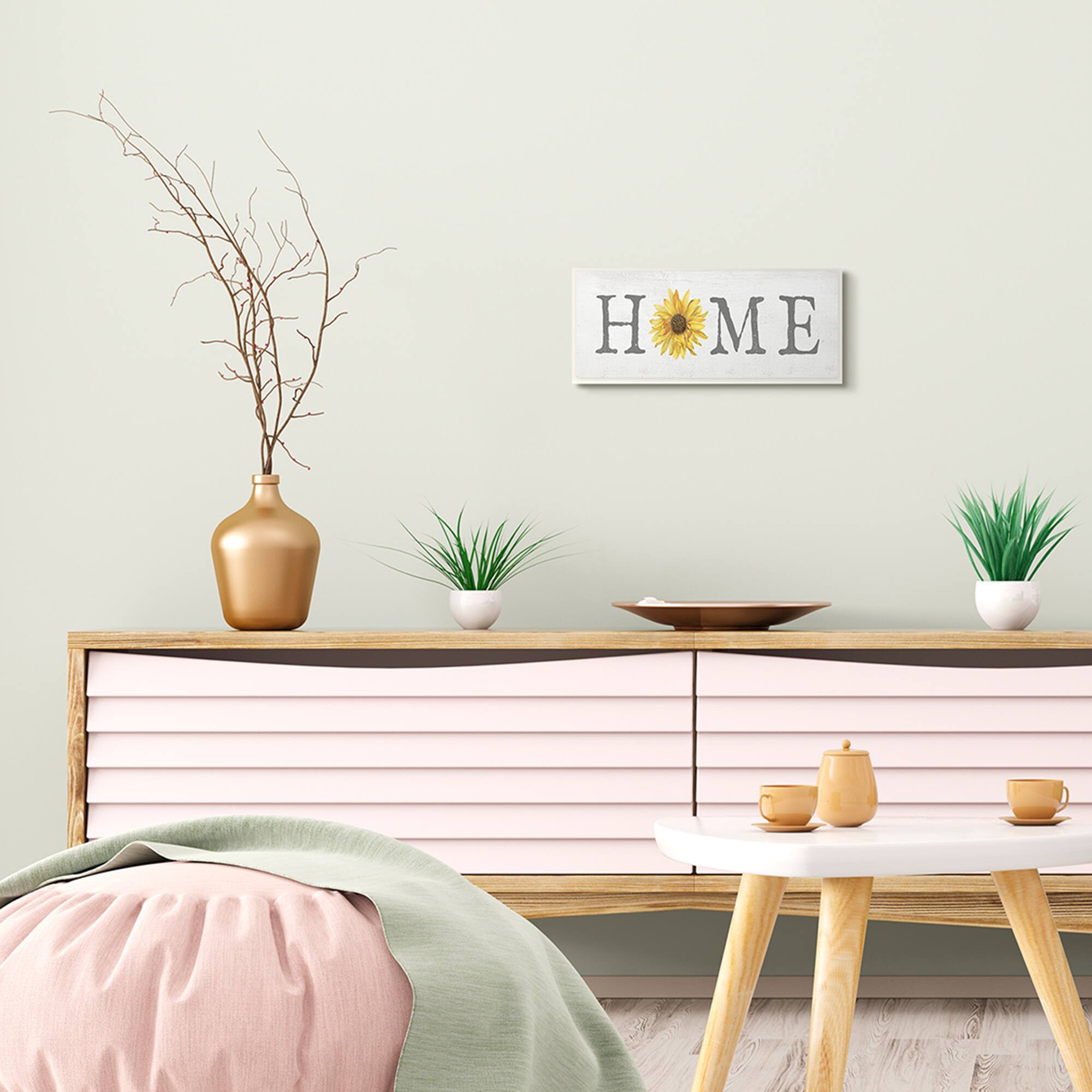 Stupell Industries Rustic Home Text Yellow Sunflower Accent Wood Wall Plaque