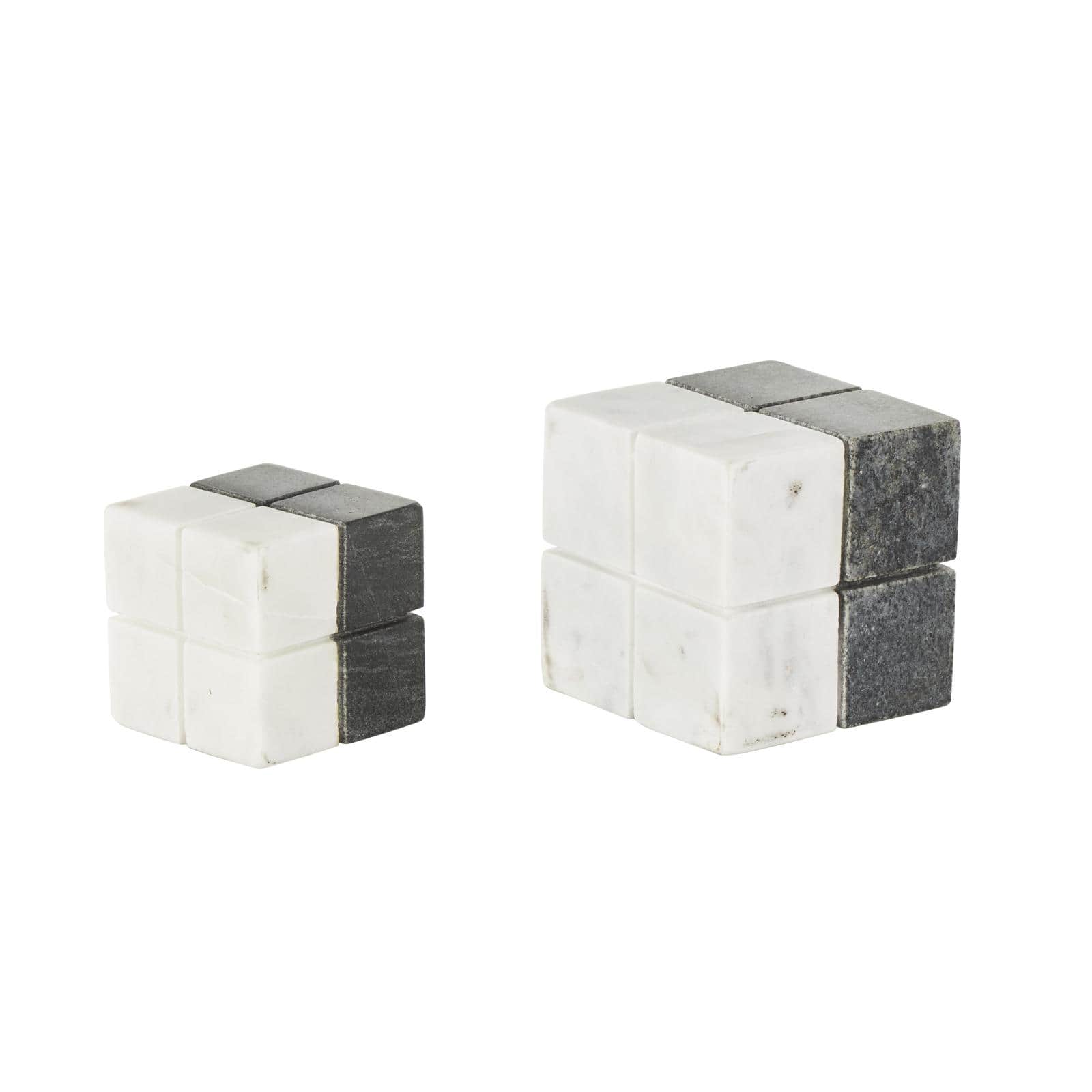 White Marble Geometric Dice Sculpture with Black Accent Set