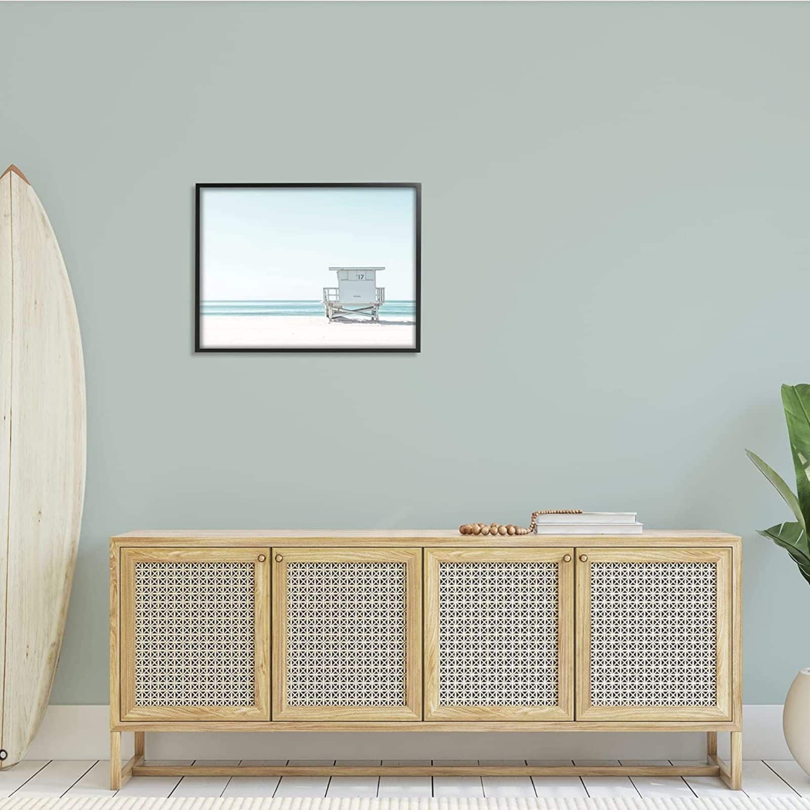 Stupell Industries Sun Bleached Blue Coast Lifeguard Shelter Summer Photography Framed Wall Art