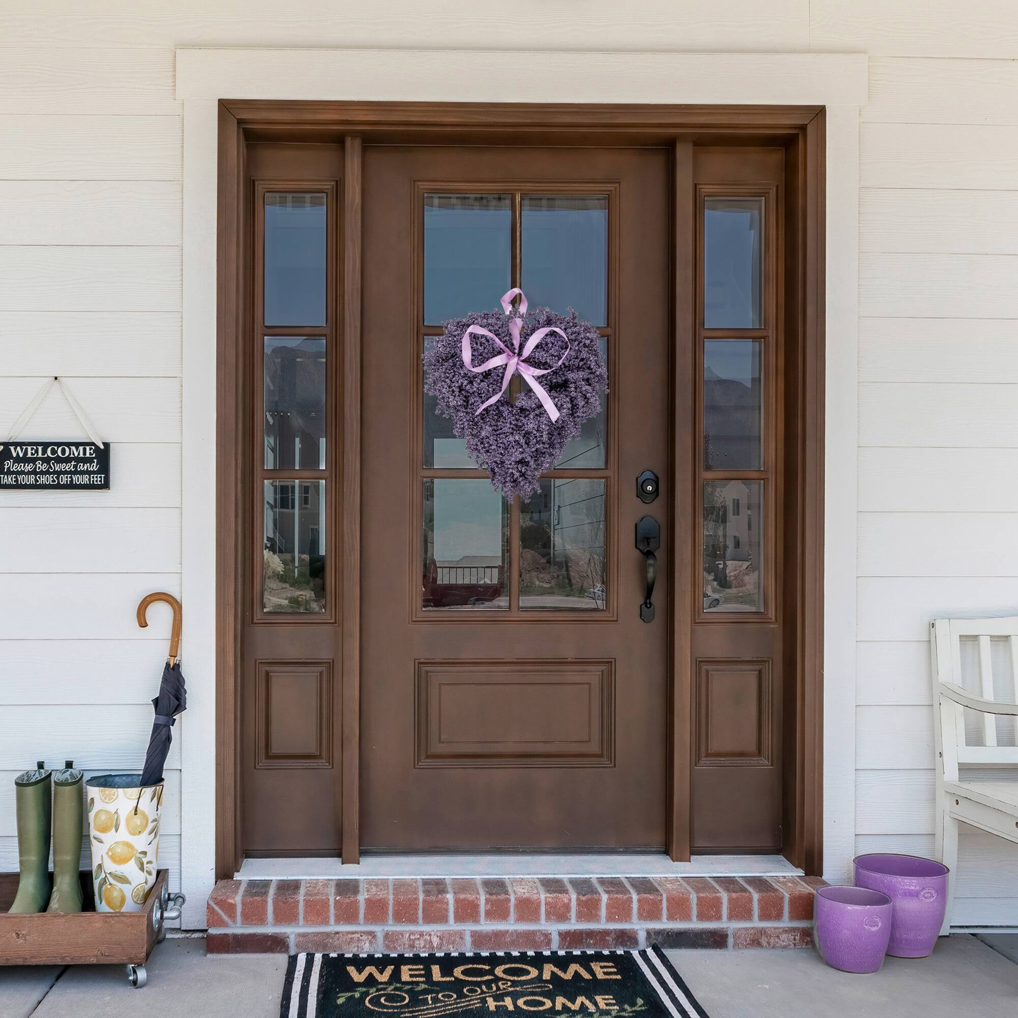 17.5" Artificial Lavender Heart Spring Wreath