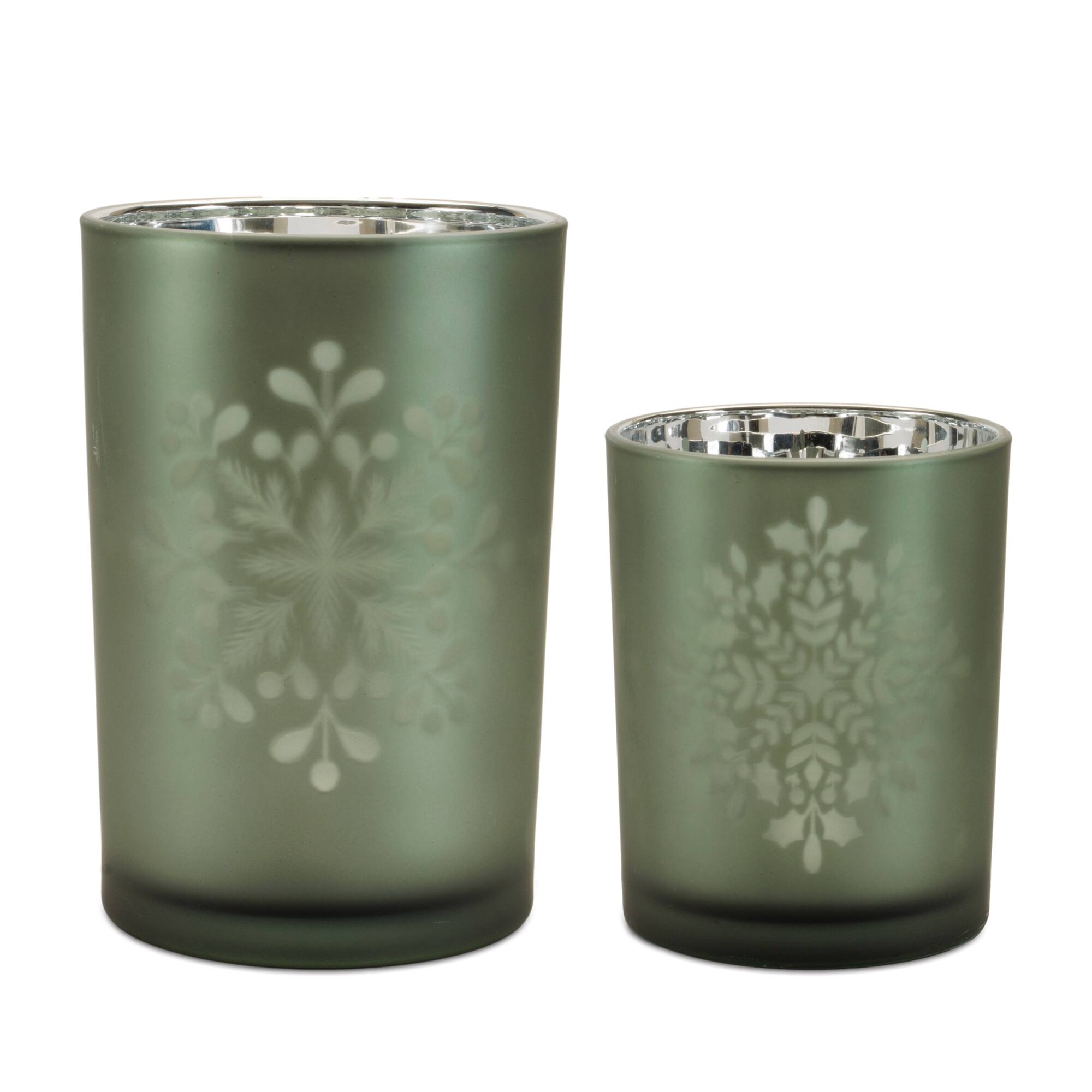 Melrose Frosted Snowflake Candle Holder Set