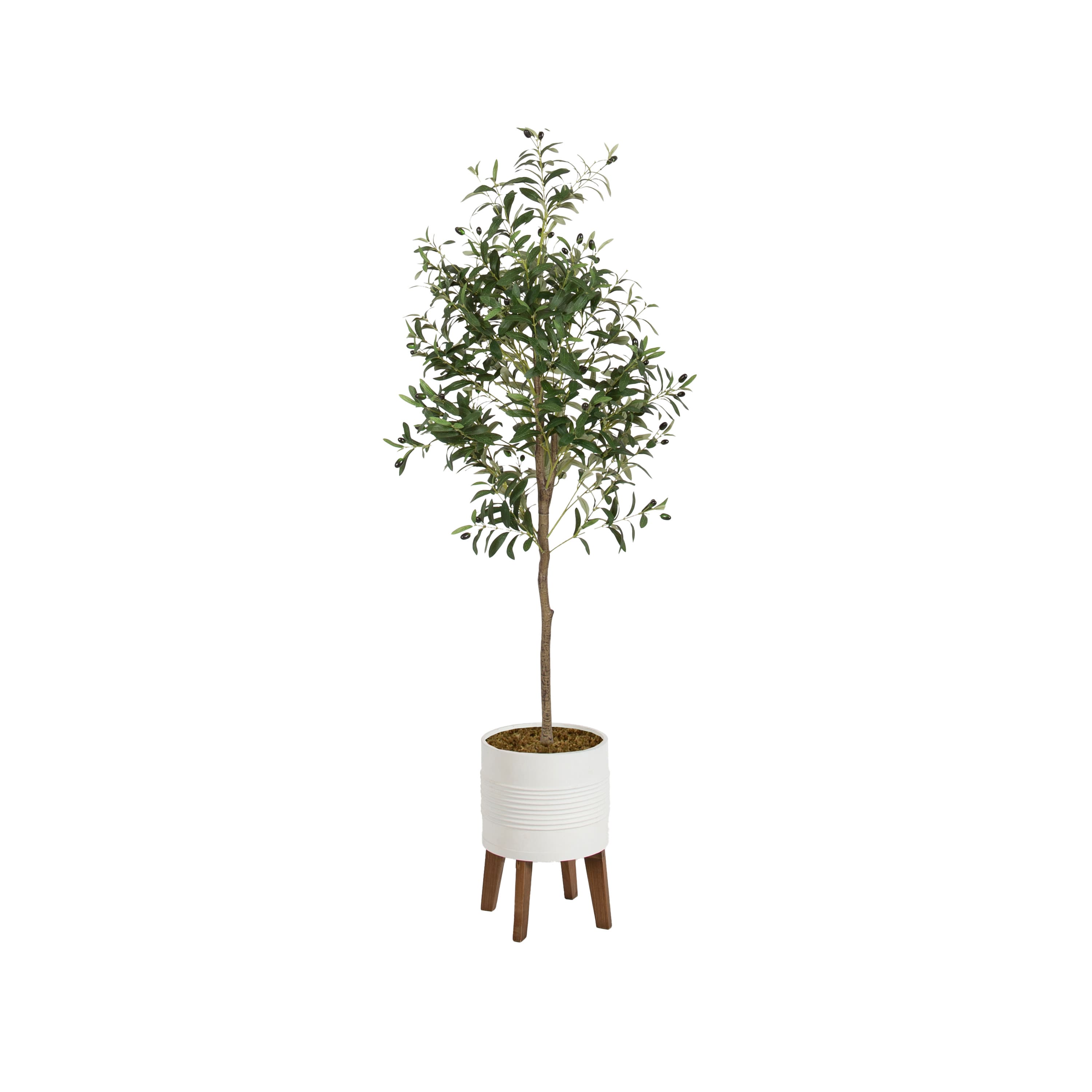 Kate and Laurel 5ft. Green Oliveira Faux Olive Tree in White Planter