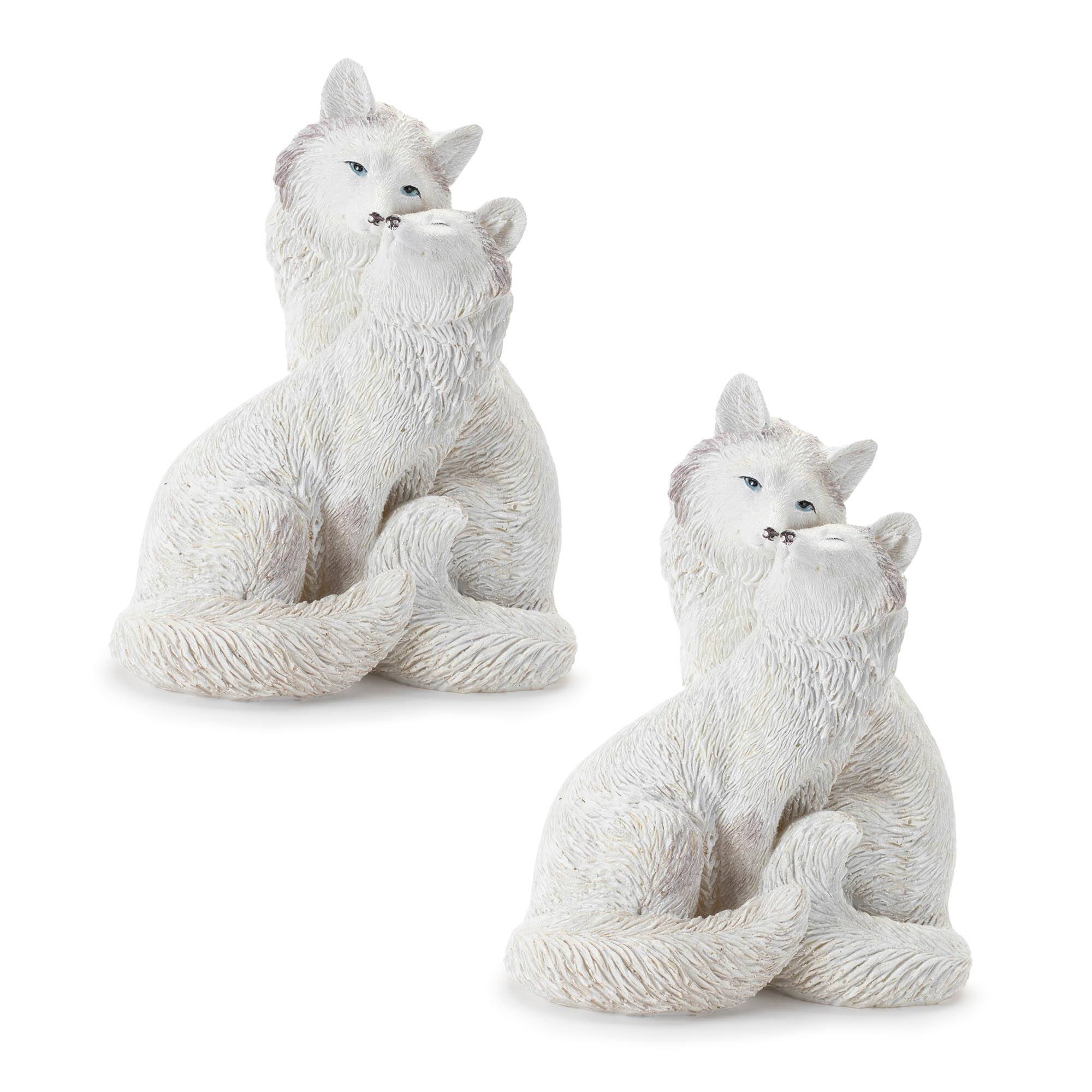 8" White Winter Fox Couple Figurines, 2ct.