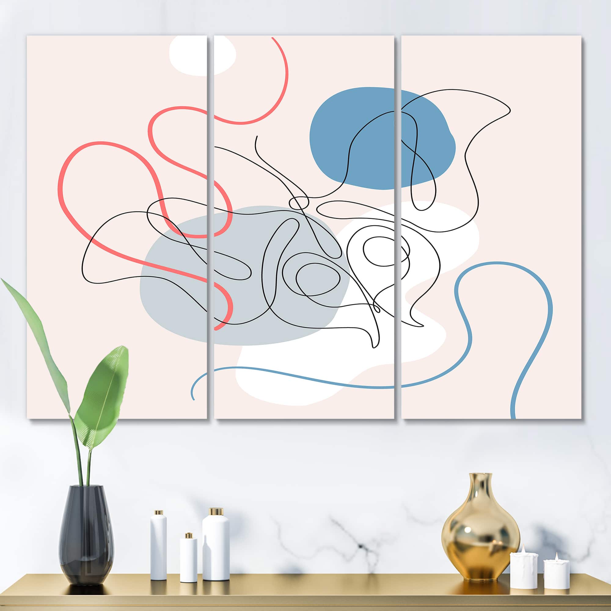 Designart - Butterfly One Line Drawing On Cubism Shapes II - Modern Canvas Wall Art Print