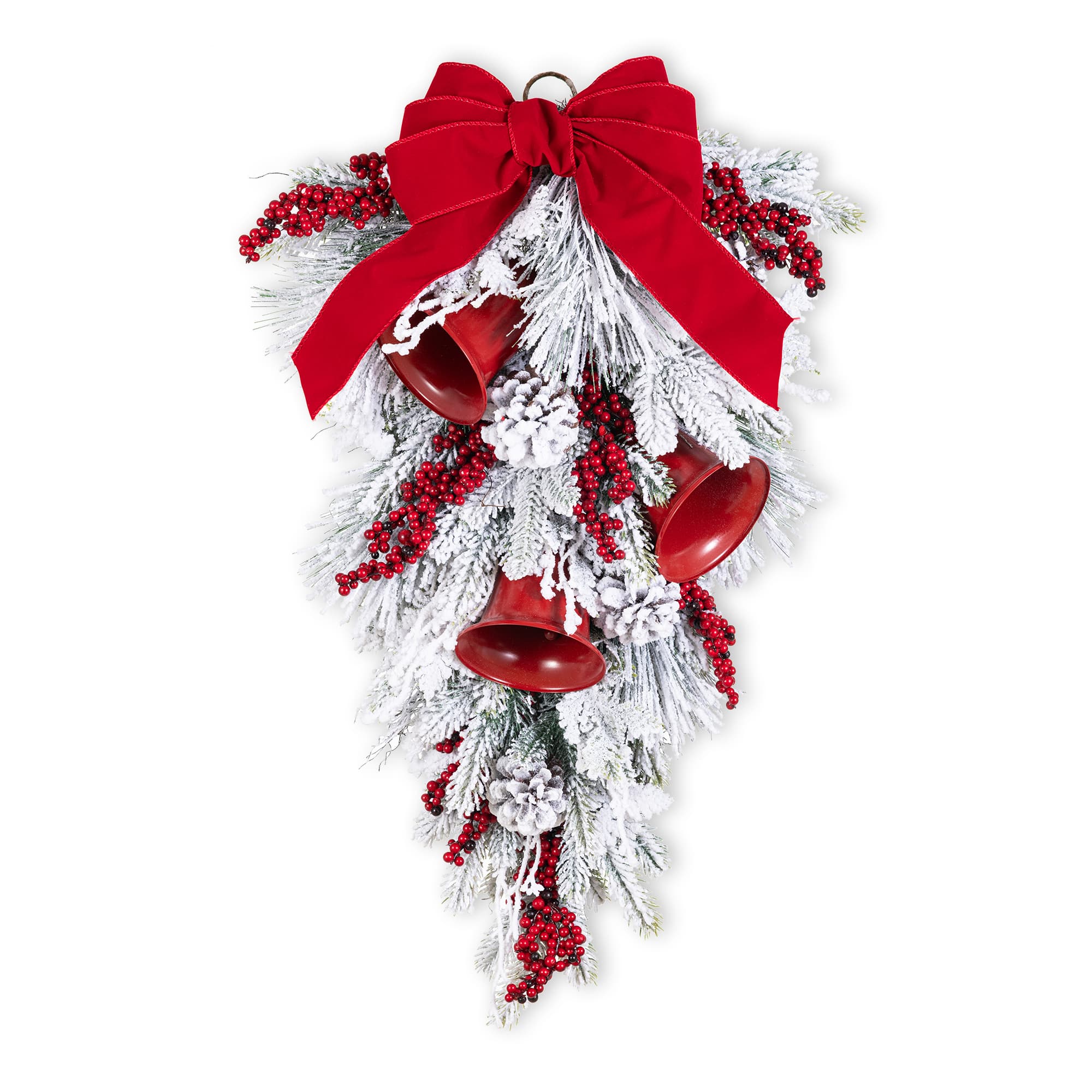 Glitzhome 30" Red Bell & Berry Bow Floral Arrangement, One Size, Red