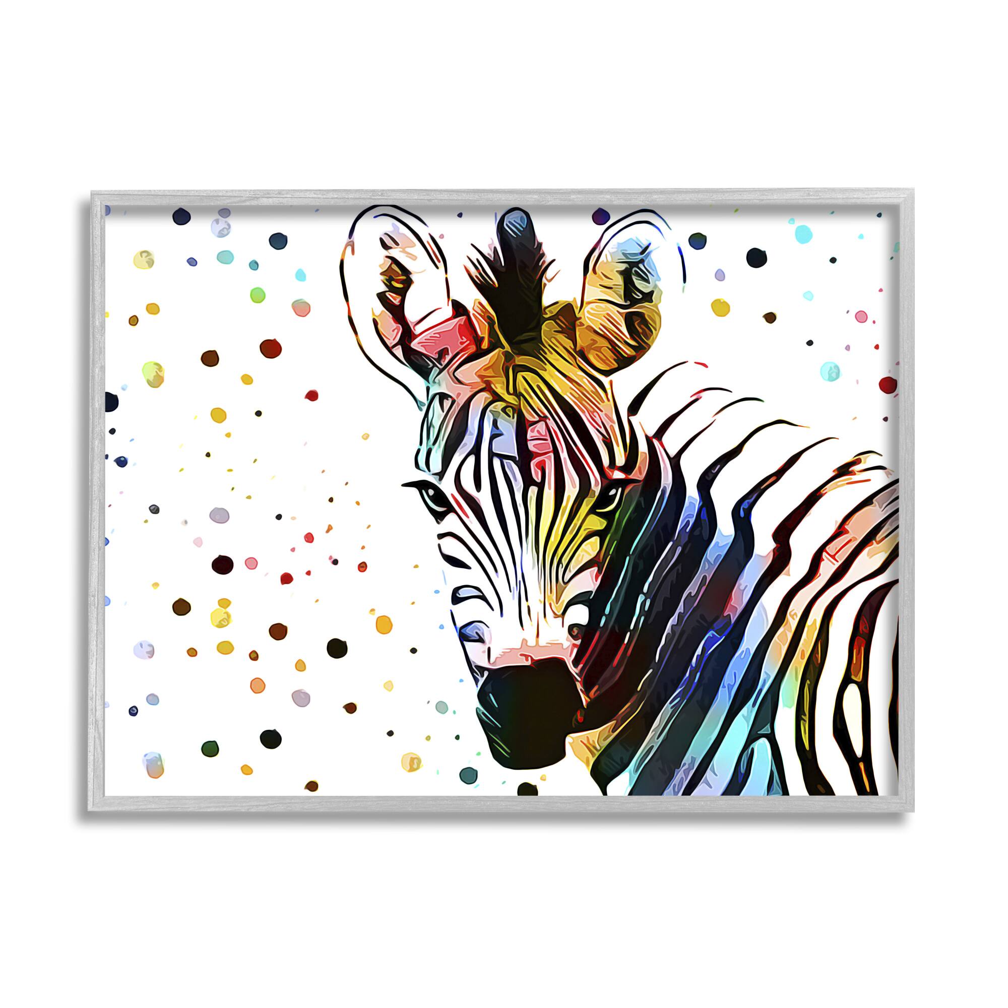 Stupell Industries Abstract Zebra Portrait Vibrant Modern Polka Dot Pattern Framed Wall Art