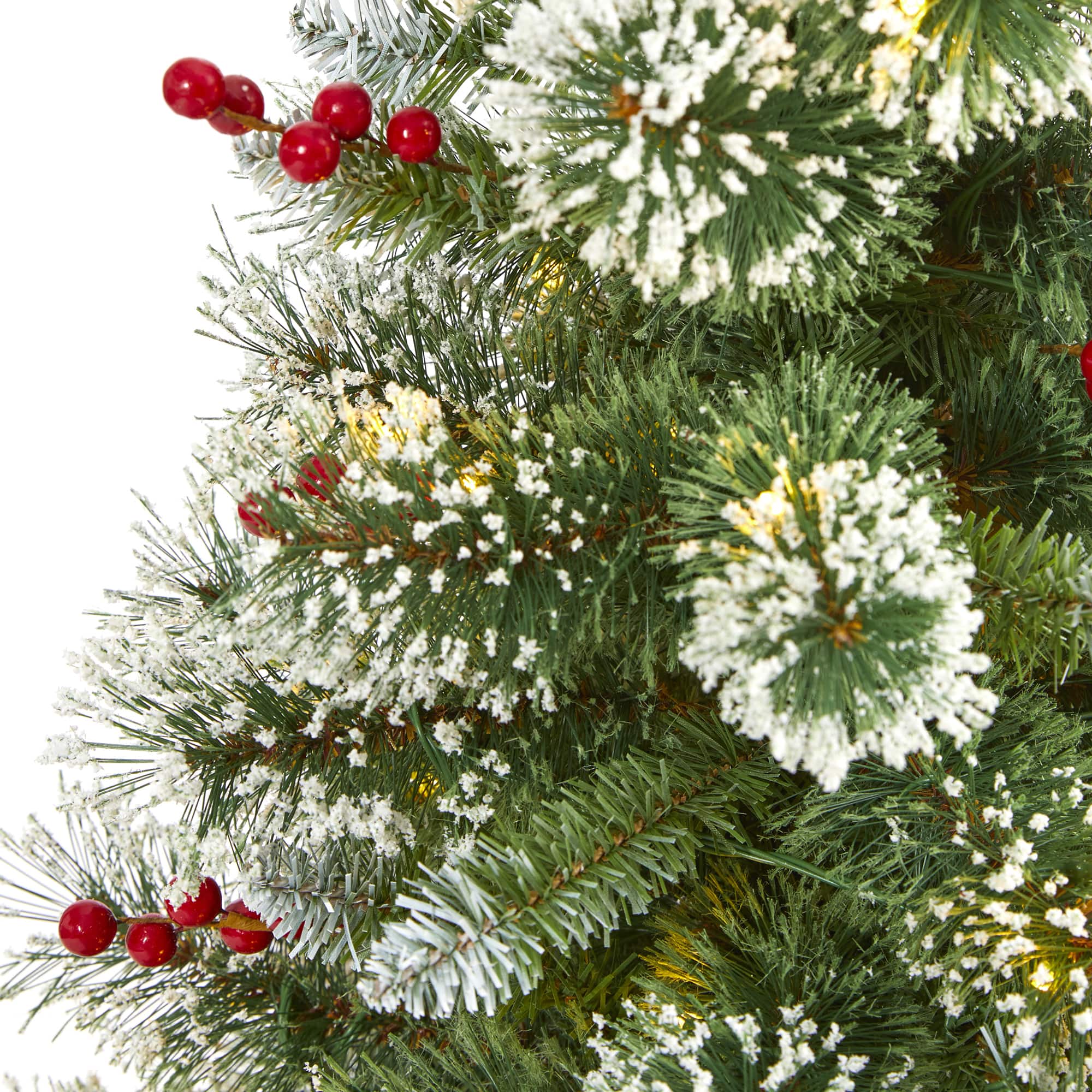 4ft. Pre-Lit Frosted Swiss Pine Artificial Christmas Tree with Berries, Clear LED Lights