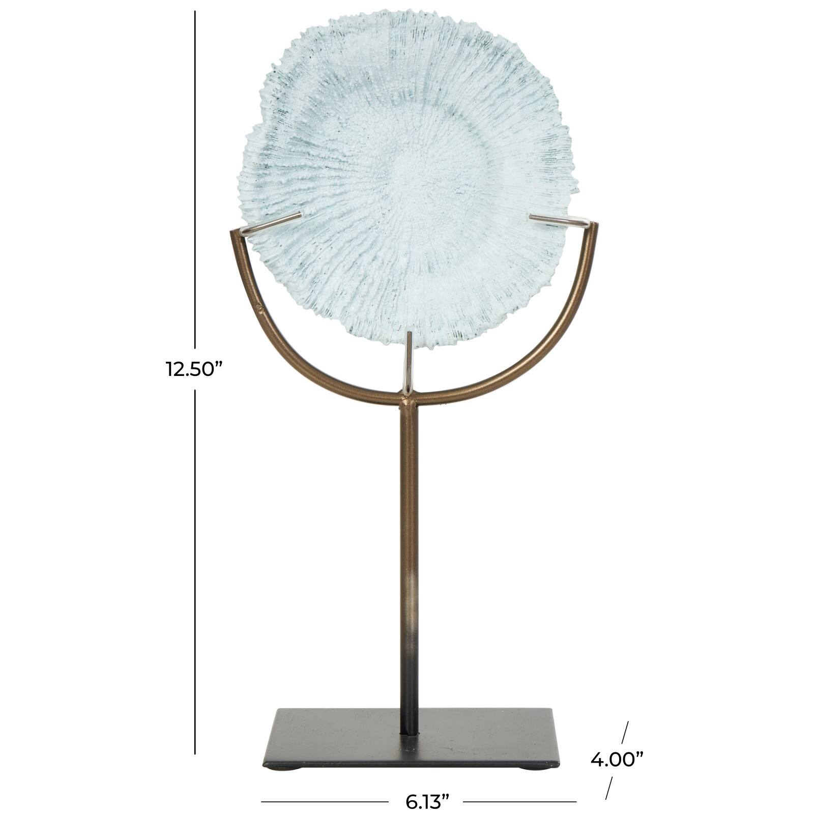 12.5" Light Blue Polystone Coral Textured Sculpture with Bronze Stand