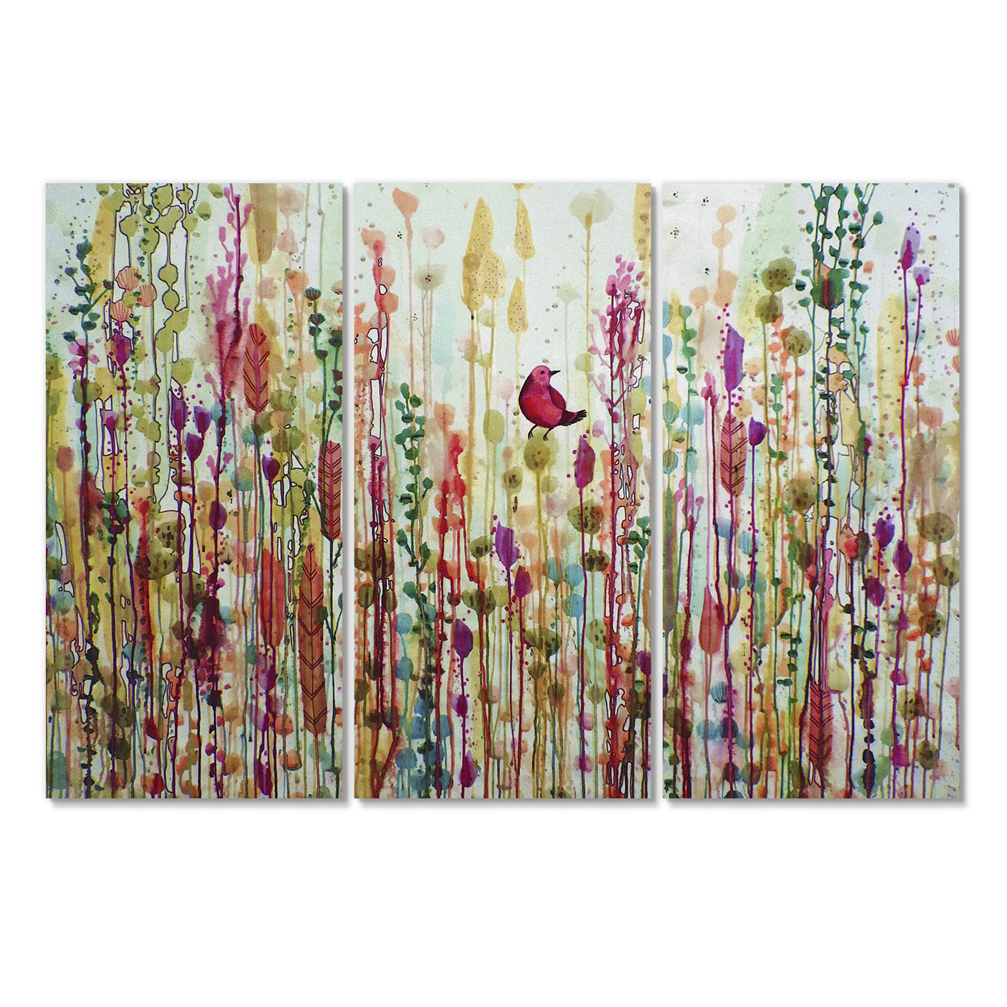 Designart - Red Bird In Color Meadow