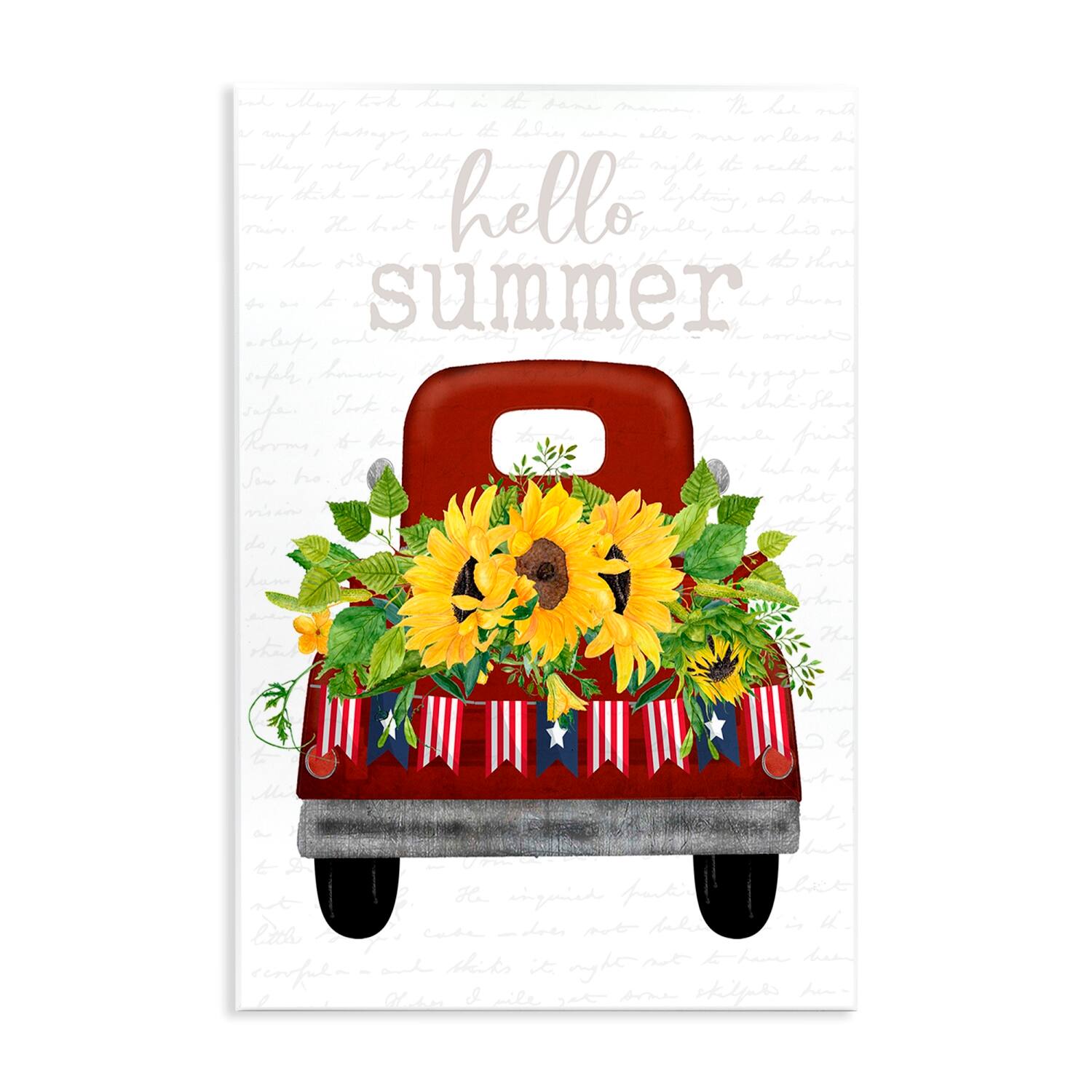 Stupell Industries Hello Summer Quote Sunflower Flower Patriotic Truck Wall Plaque Art
