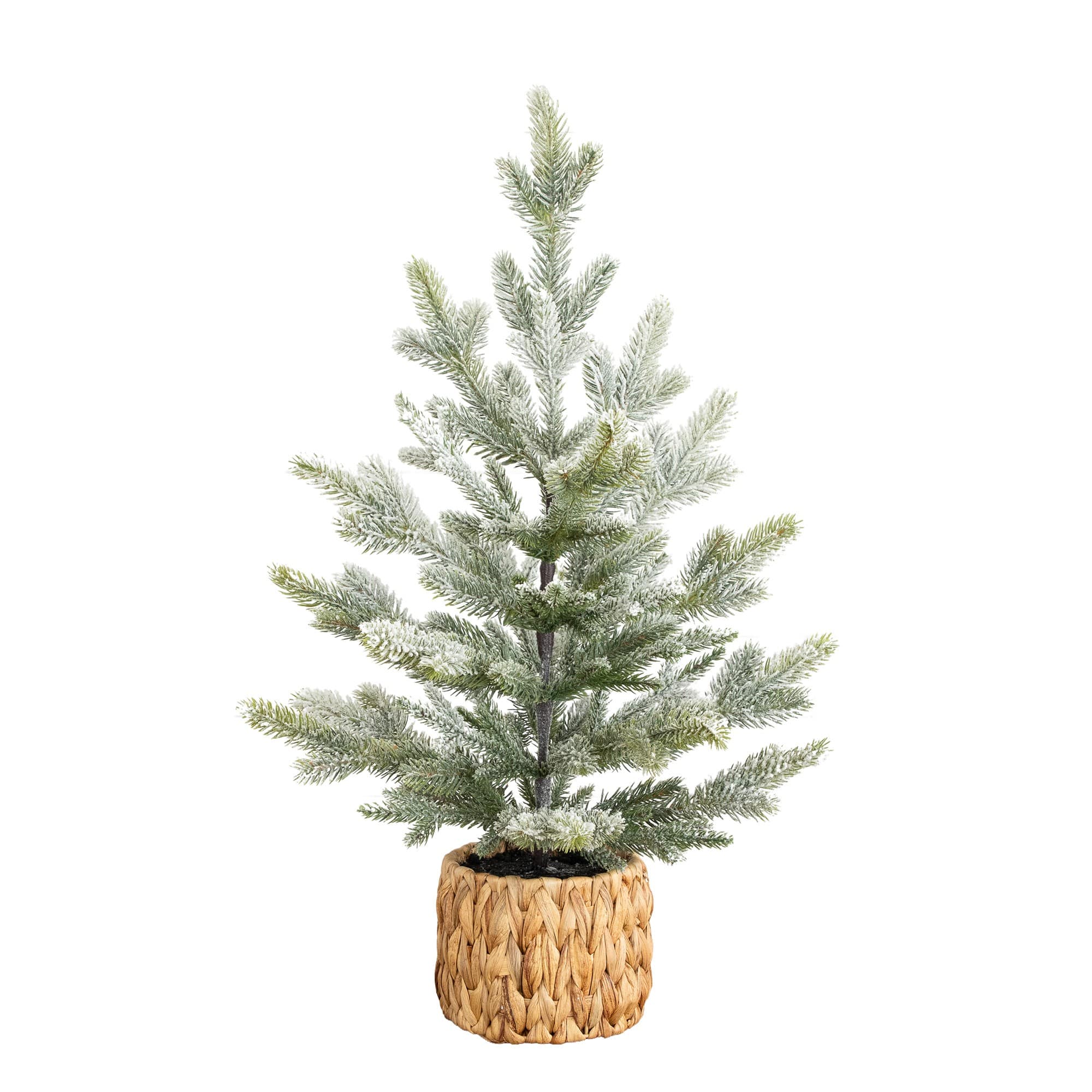 Nearly Natural 26" Unlit Artificial Flocked Fir Christmas Tree in Woven Basket in Green | 26″ | Michaels®
