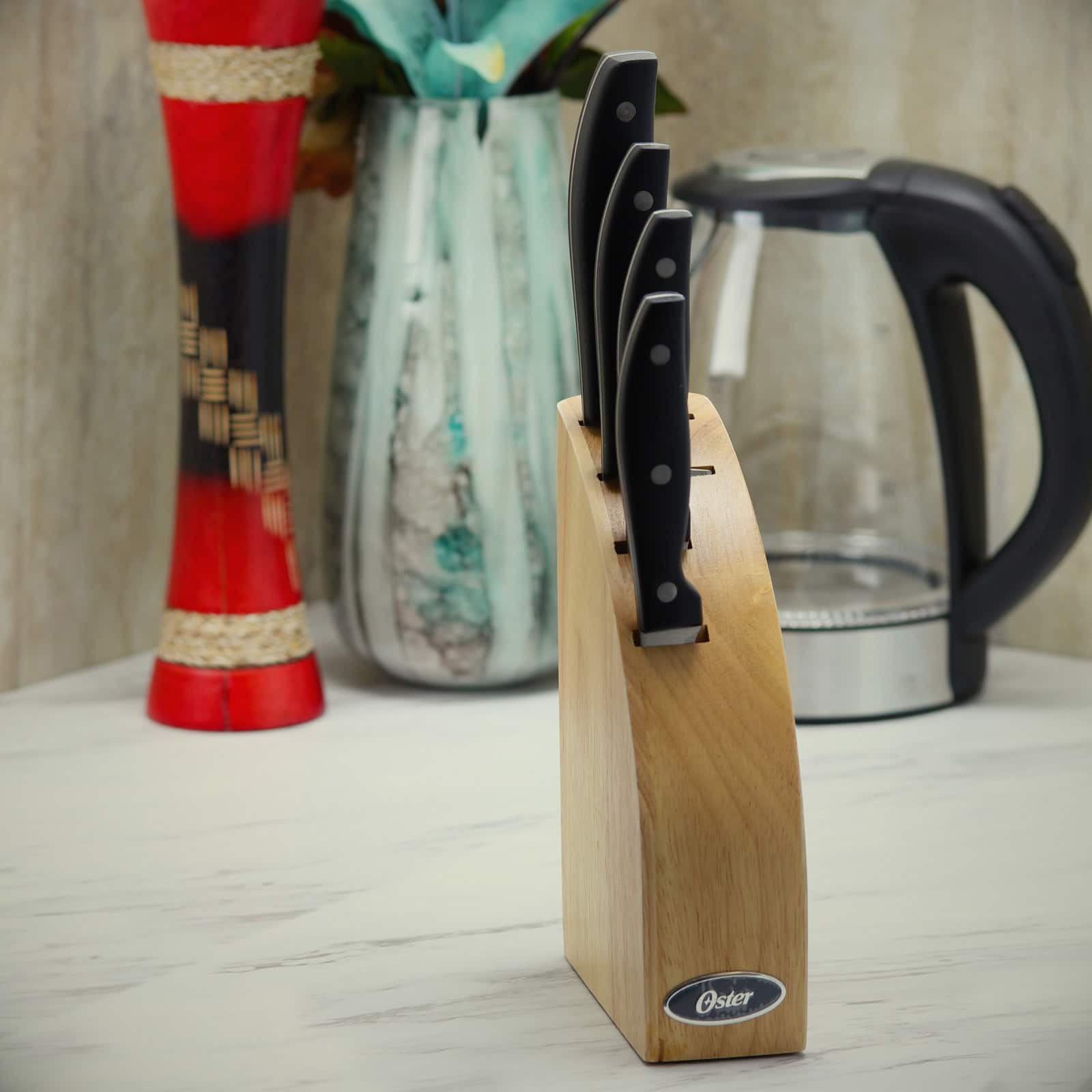Oster Granger 5-Piece Stainless Steel Cutlery Knife Set with Half Moon Natural Wood Block