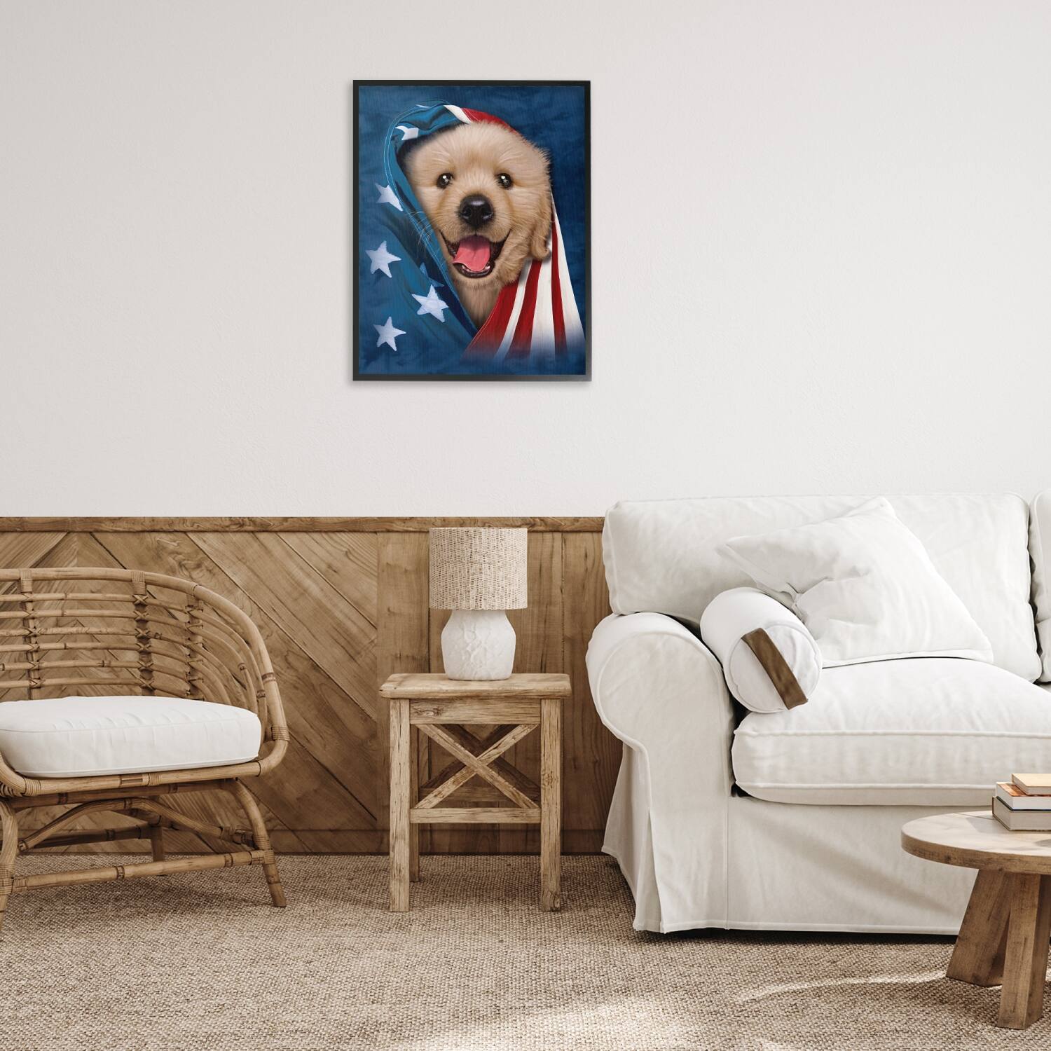 Stupell Industries Puppy & American Flag Framed Giclee Art