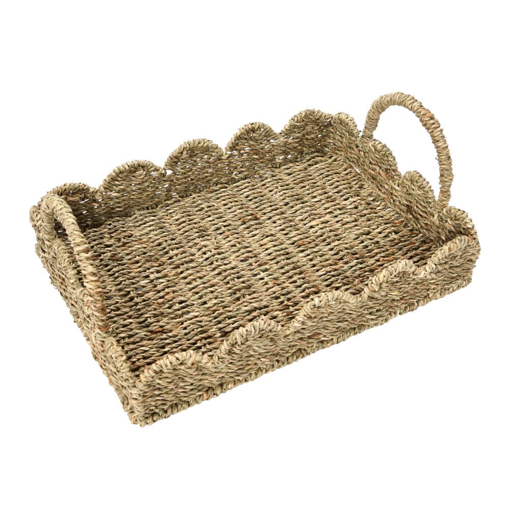 Household Essentials 14" Seagrass Tray with Scalloped Edge
