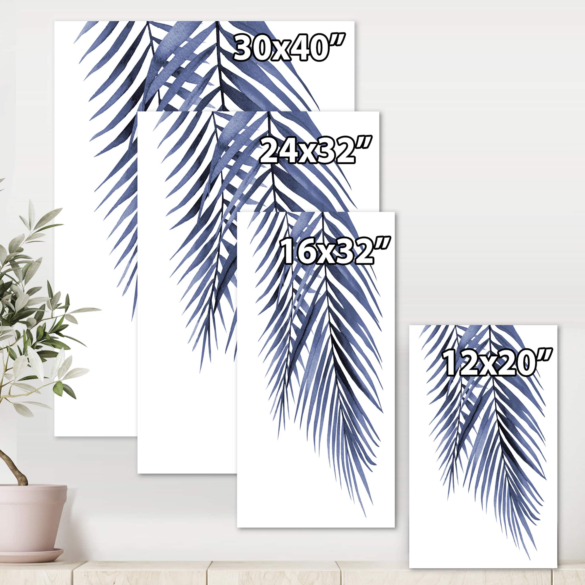 Designart - Blue Palm Leaves Abstract Tropical Branches - Traditional Canvas Wall Art Print