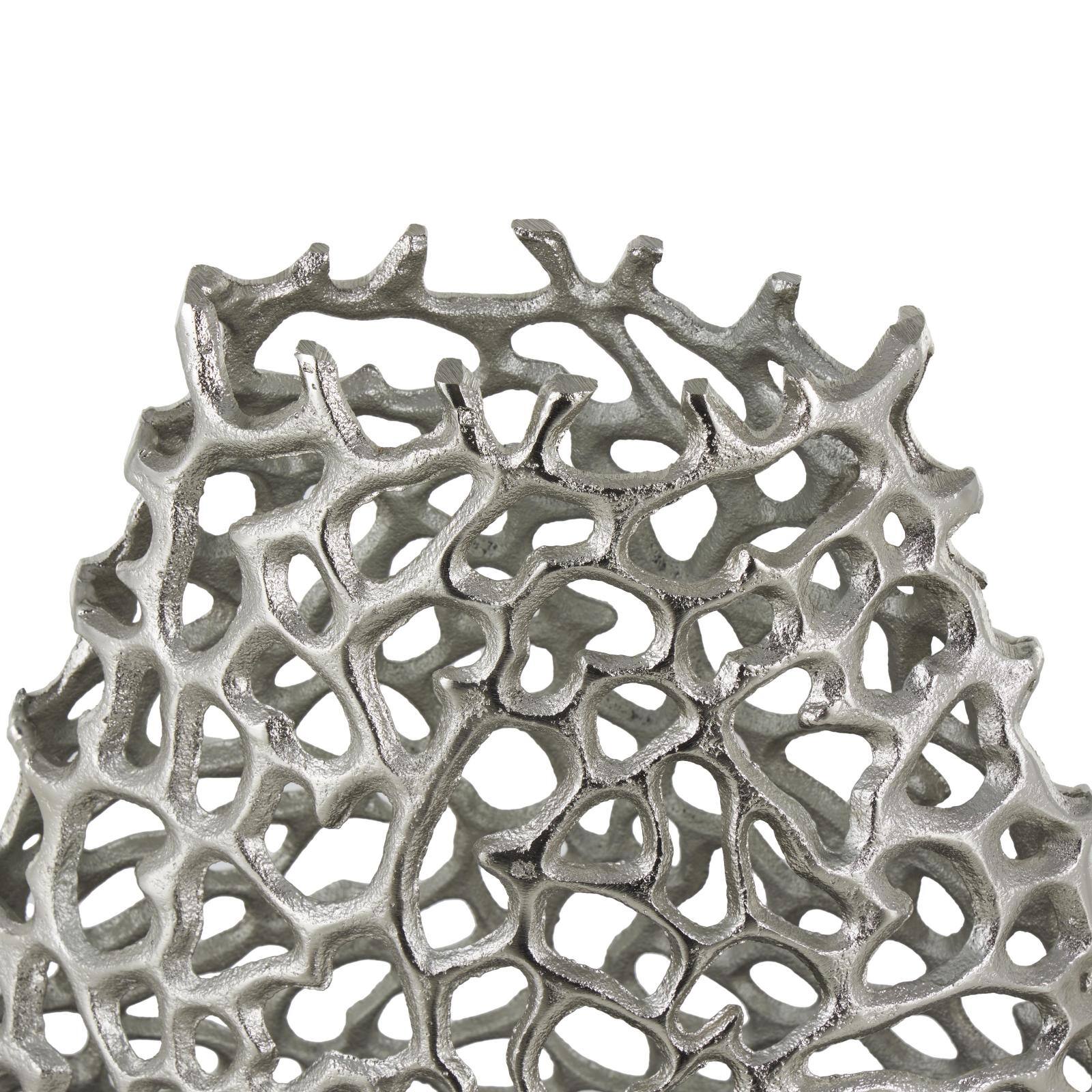 21" Silver Aluminum Metal Rounded Vase with Freeform Open Lattice Work