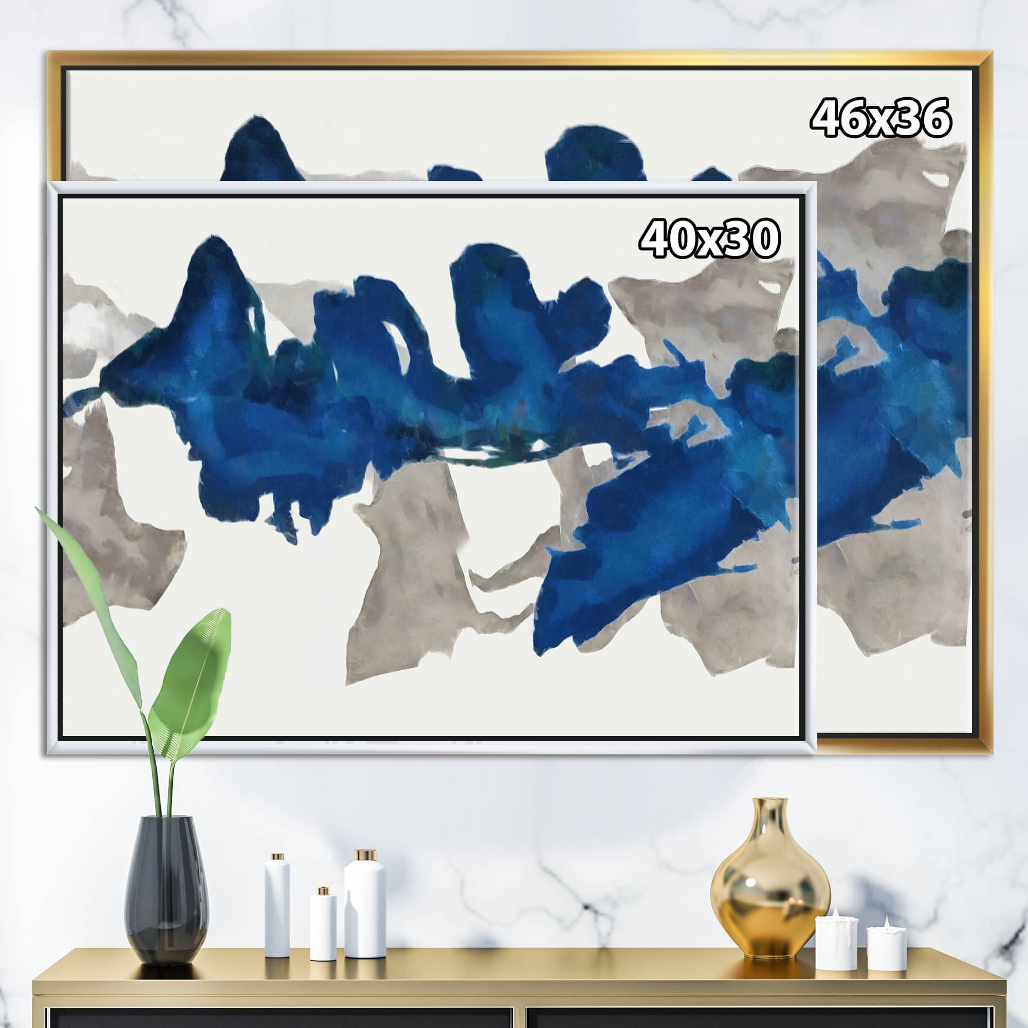 Designart - Gouache Sapphire on Gray VI