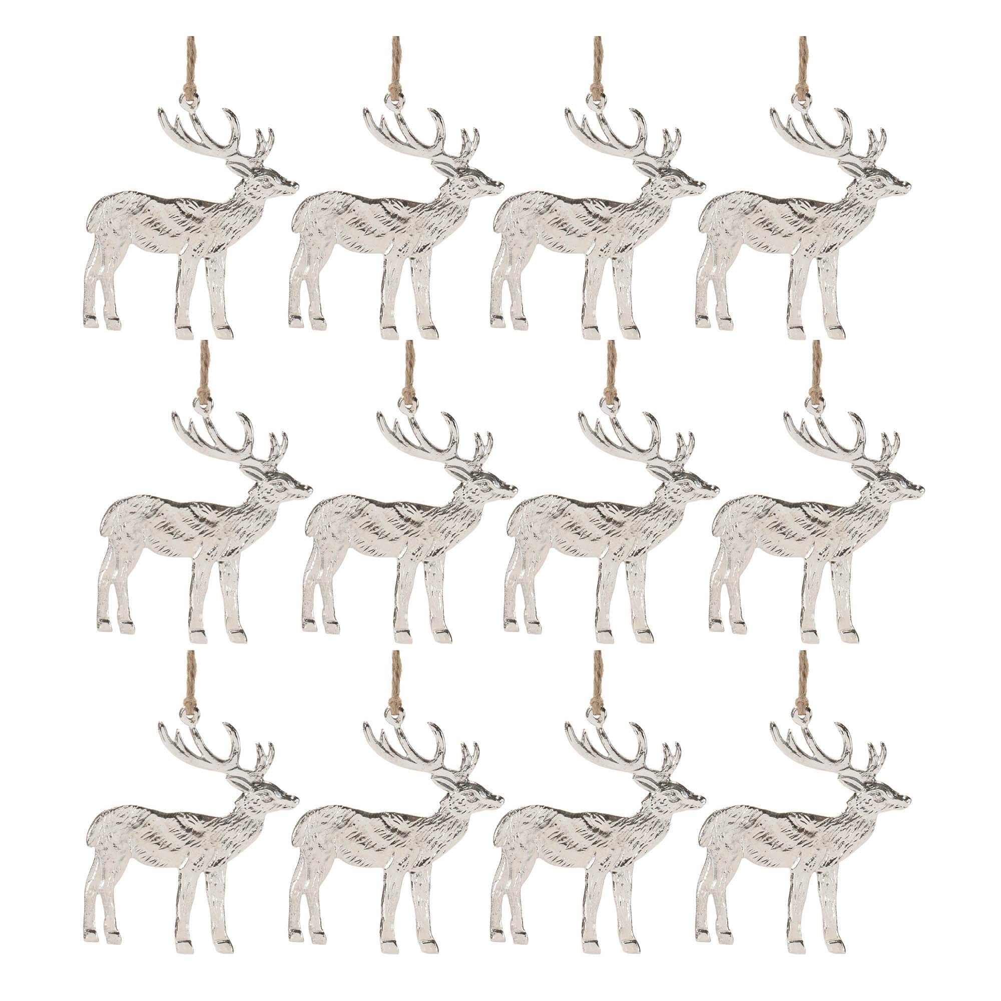 4.25" Etched Metal Deer Ornaments, 6ct.