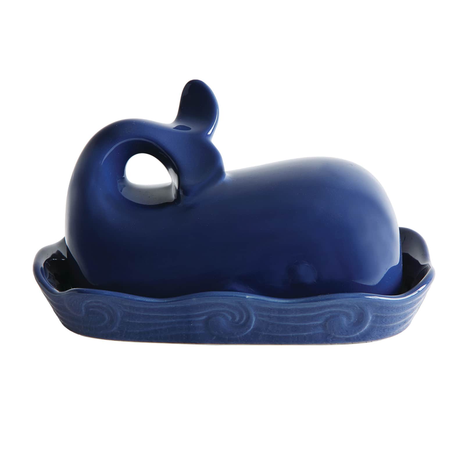 Hello Honey® 7" Dark Blue Whale Shaped Butter Dish with Lid