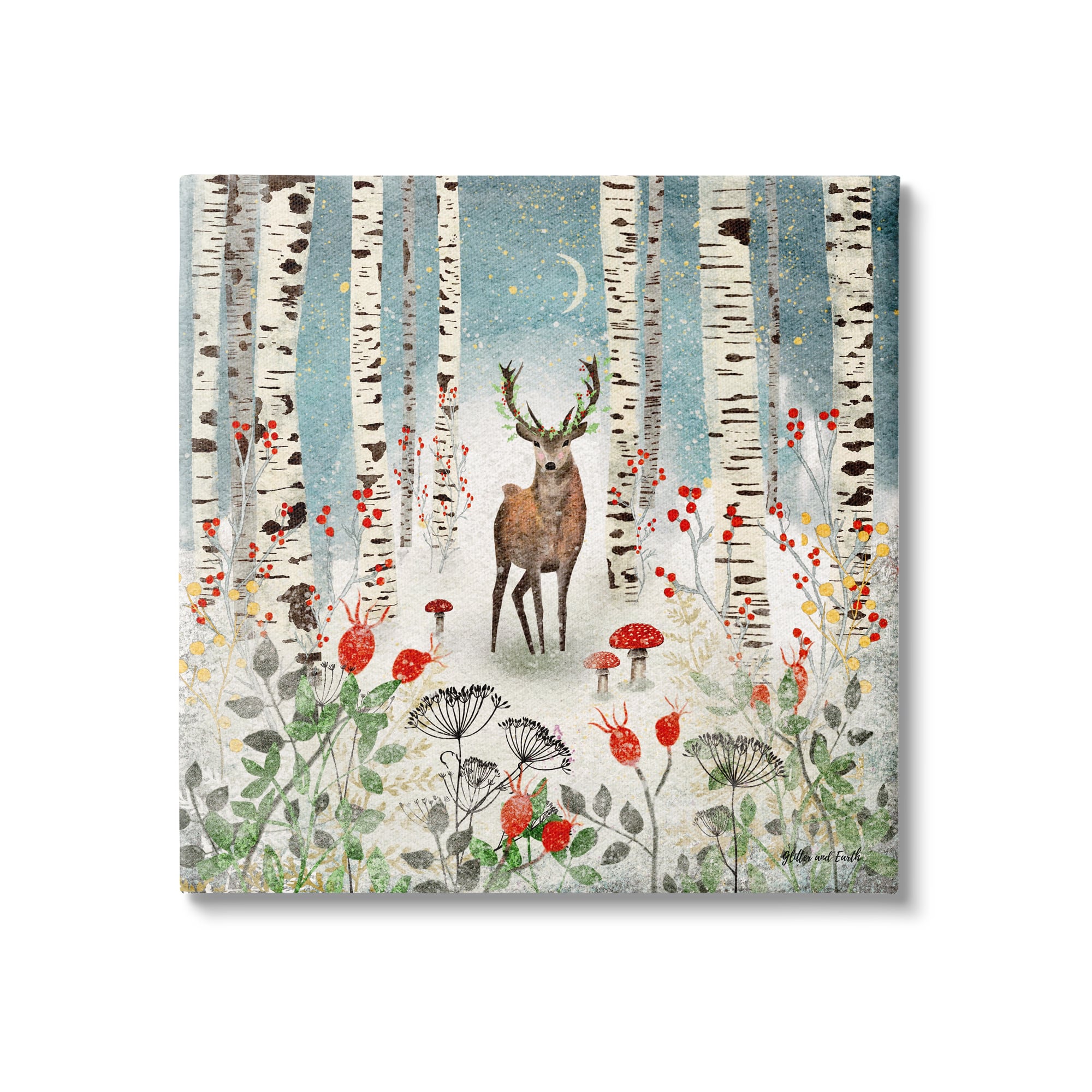 Stupell Industries Deer In Nighttime Birch Forest Canvas Wall Art