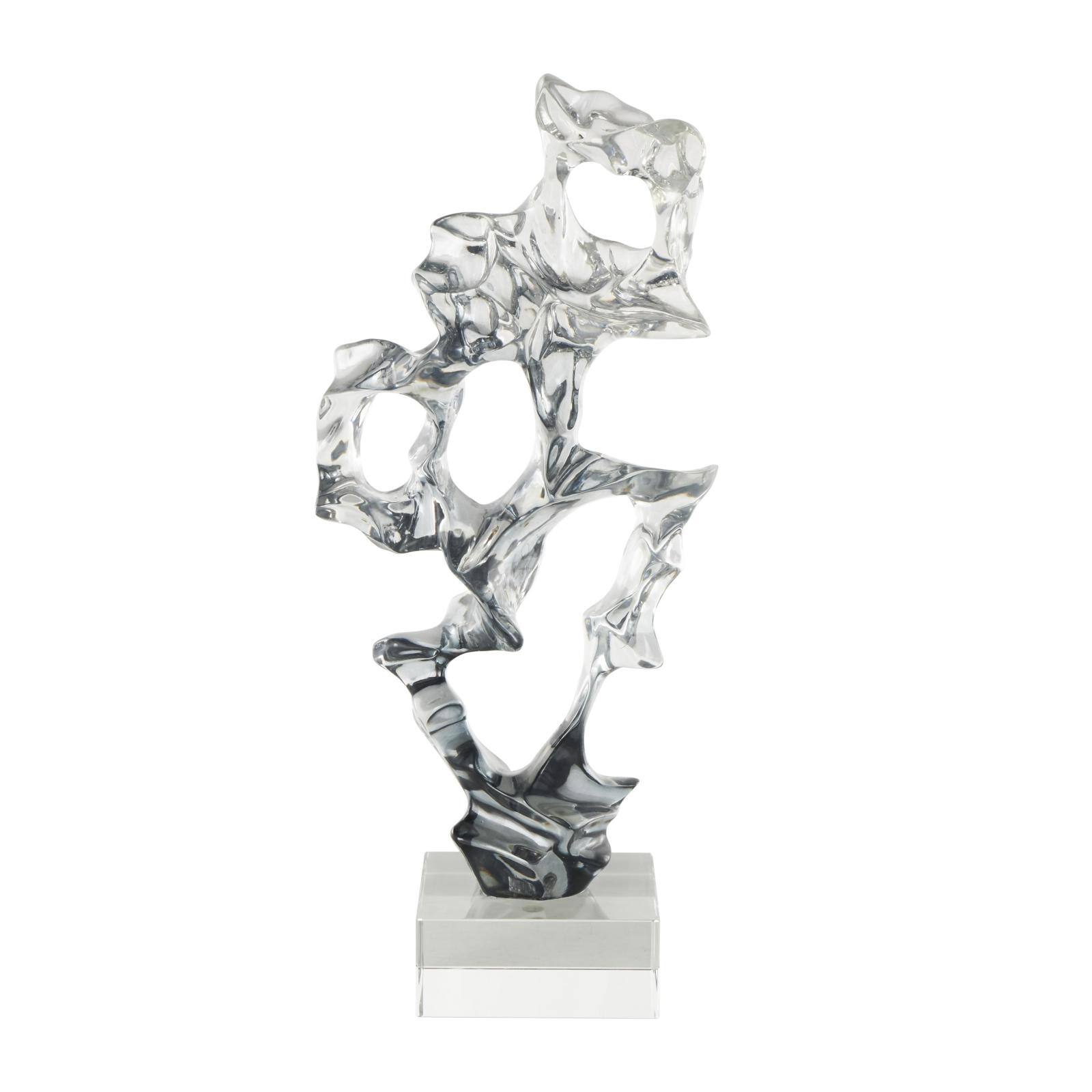 18" Clear Glass Handmade Freeform Sculpture with Clear Square Base