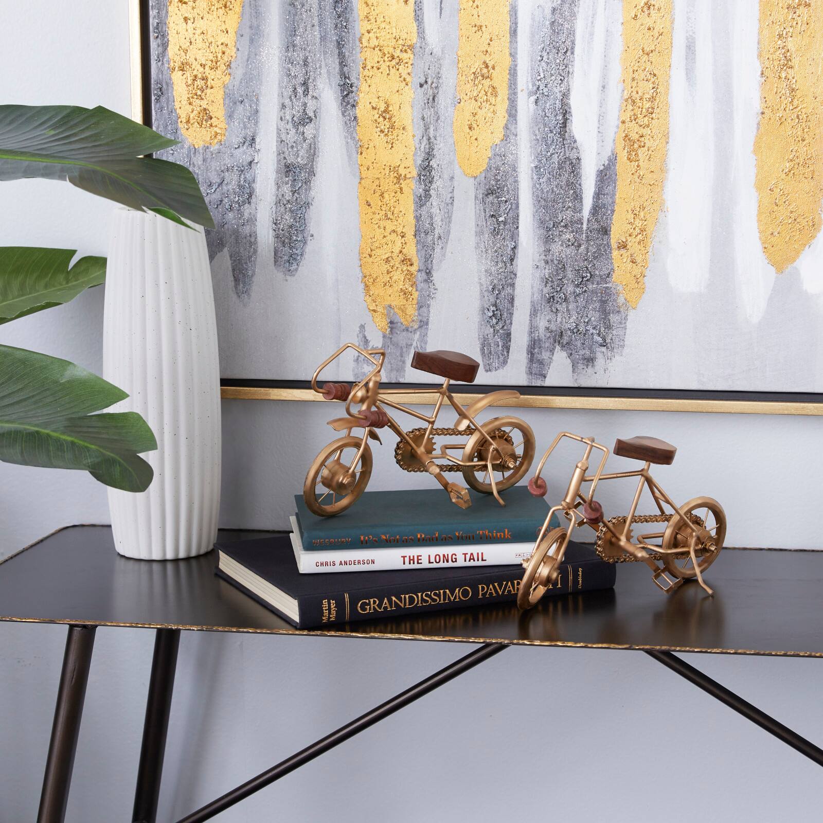 9.75" Gold Finish Metal Bike Tabletop Sculptures, 2ct.