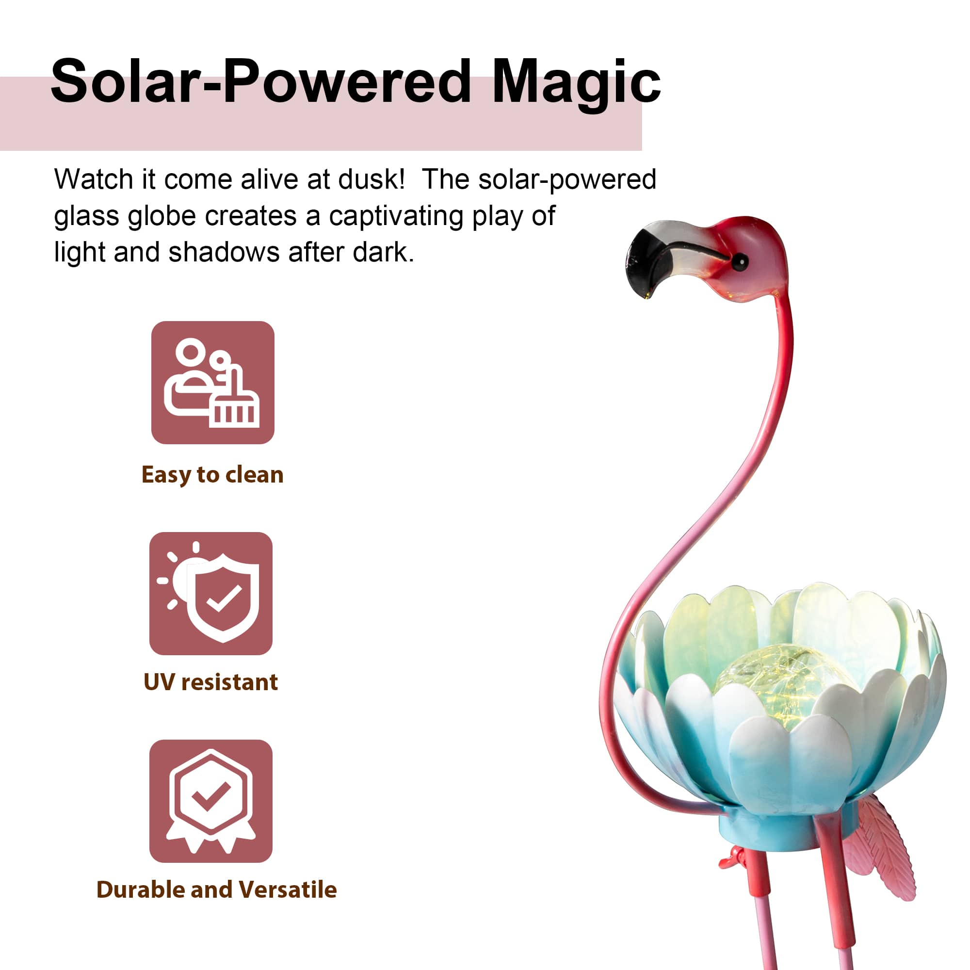 Glitzhome® 26.25" Metal Solar Standing Flamingo Garden Statue
