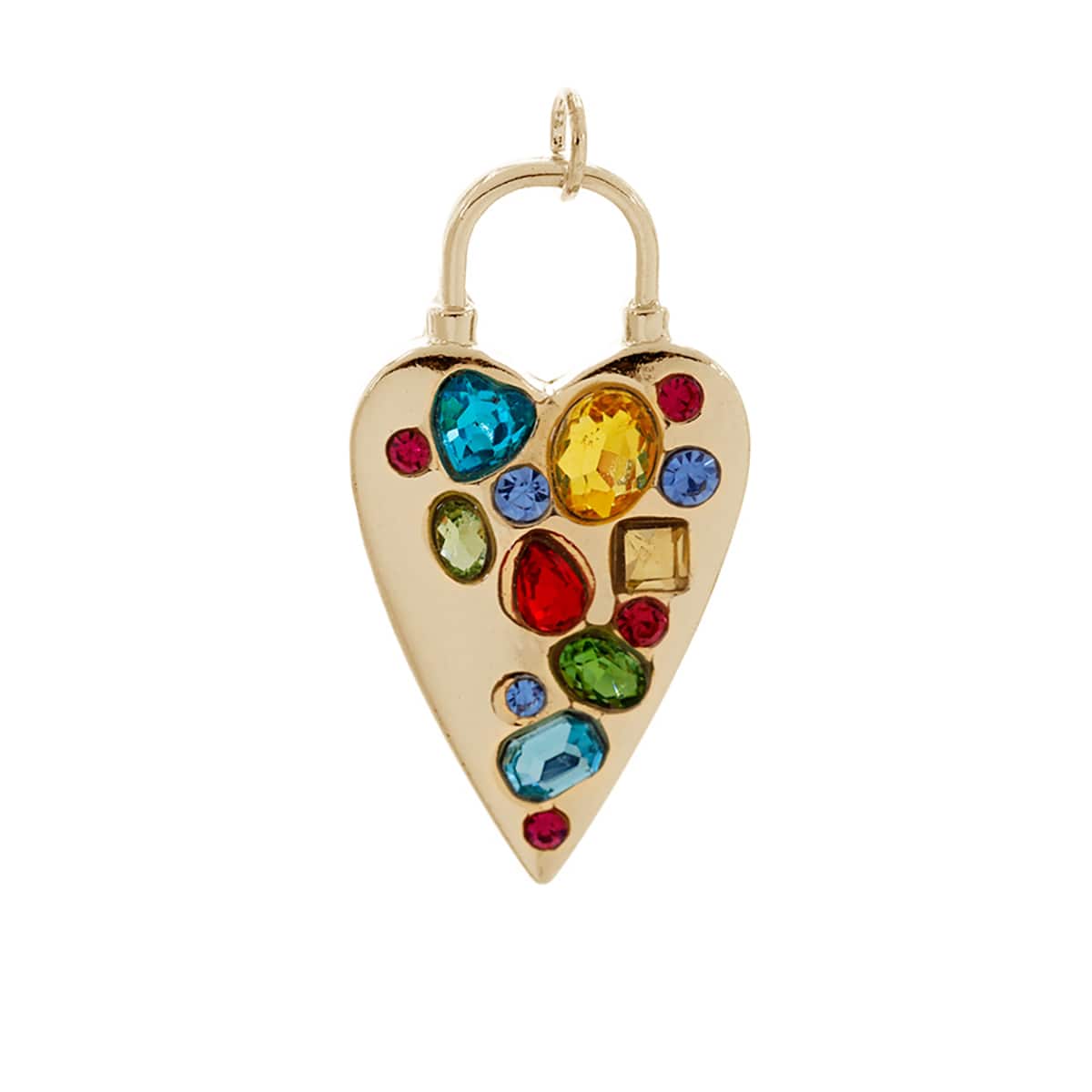 Gold Heart Lock Pendant with Multicolor Gems by Bead Landing™
