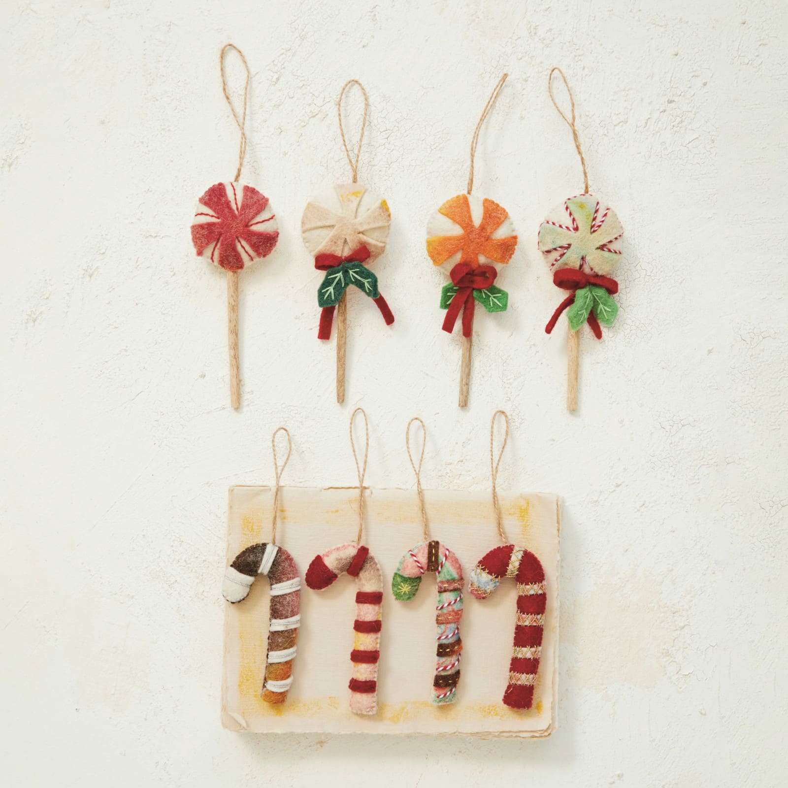 Hello Honey® 4 Pack 2.5" Candy Cane Wool Felt Ornaments