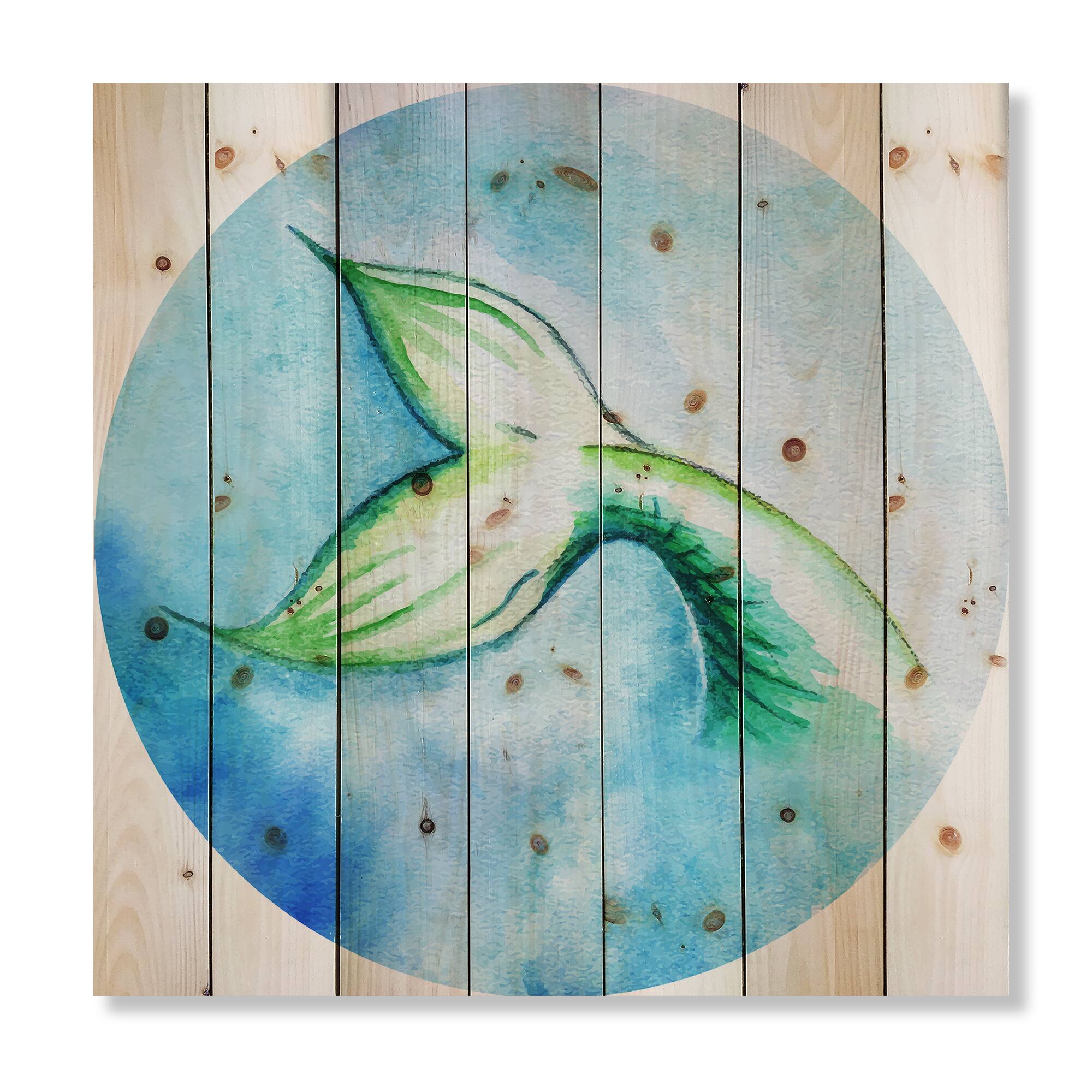 Designart - Mermaid Fish Tail - Nautical & Coastal Print on Natural Pine Wood