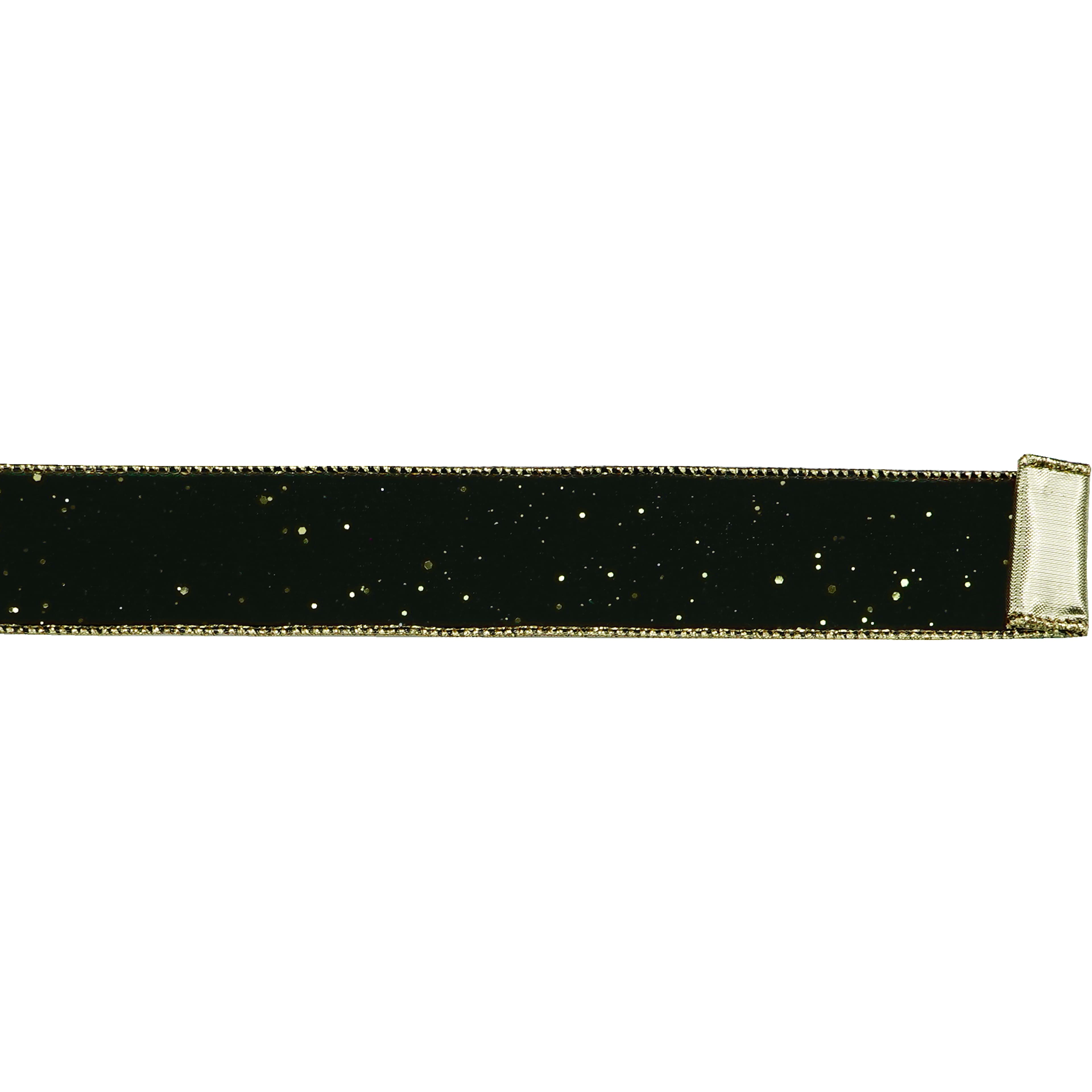 1.5" x 5yd. Green & Gold Wired Glitter Velvet & Metallic Ribbon by Celebrate It®