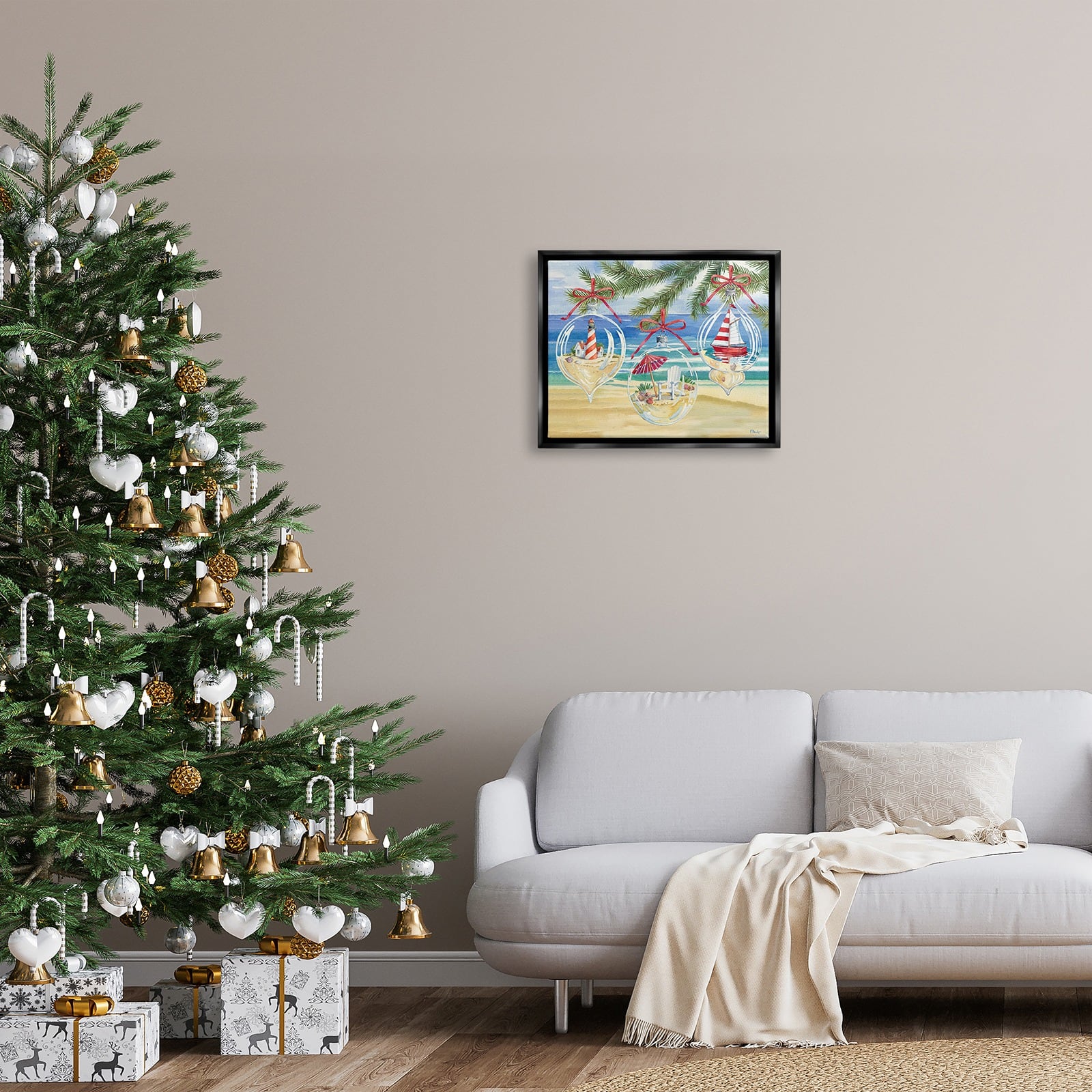Stupell Industries Coastal Christmas Ornaments Floater Framed Art