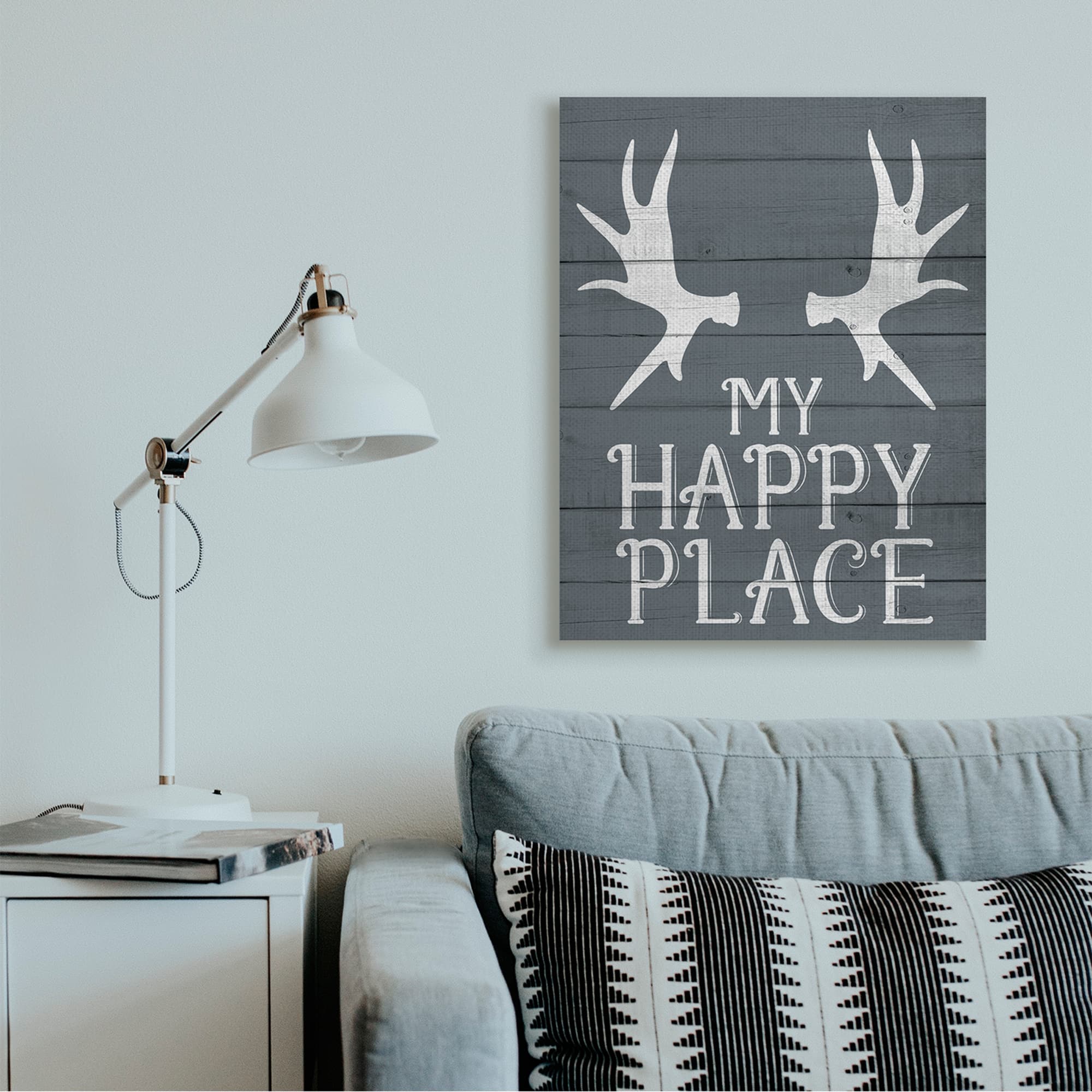 Stupell Industries Rustic My Happy Place Large Elk Antlers Canvas Wall Art