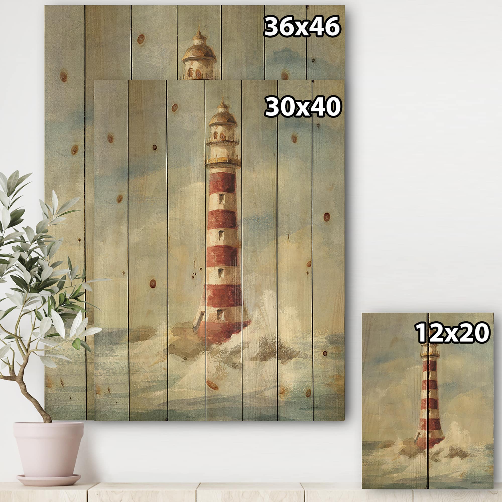 Designart - Ocean Lighthouse - Nautical & Coastal Print on Natural Pine Wood