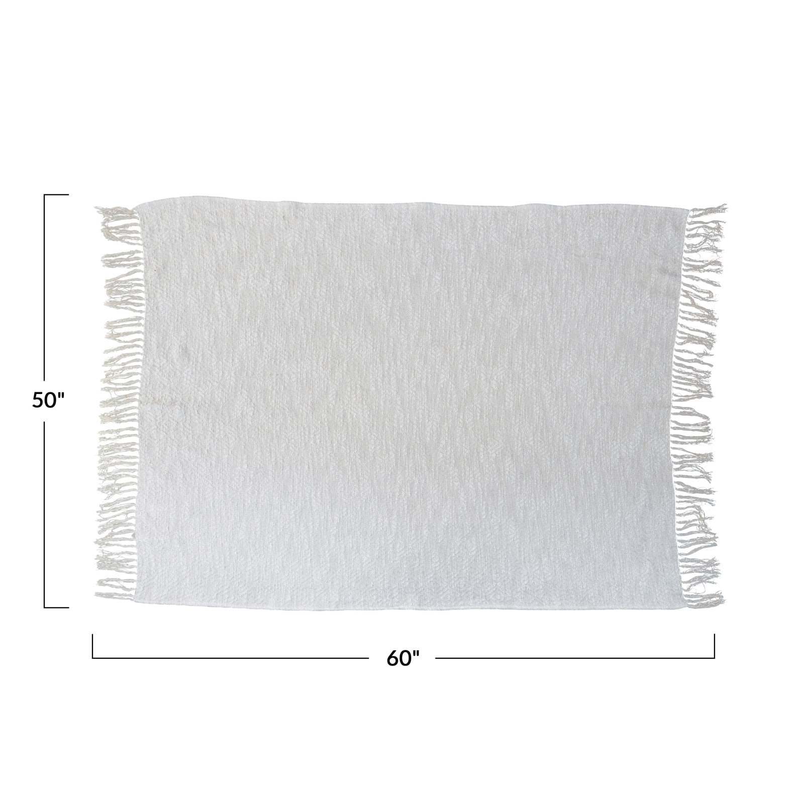 Hello Honey® Cotton Throw Blanket with Silver Metallic Thread and Fringe, Cream