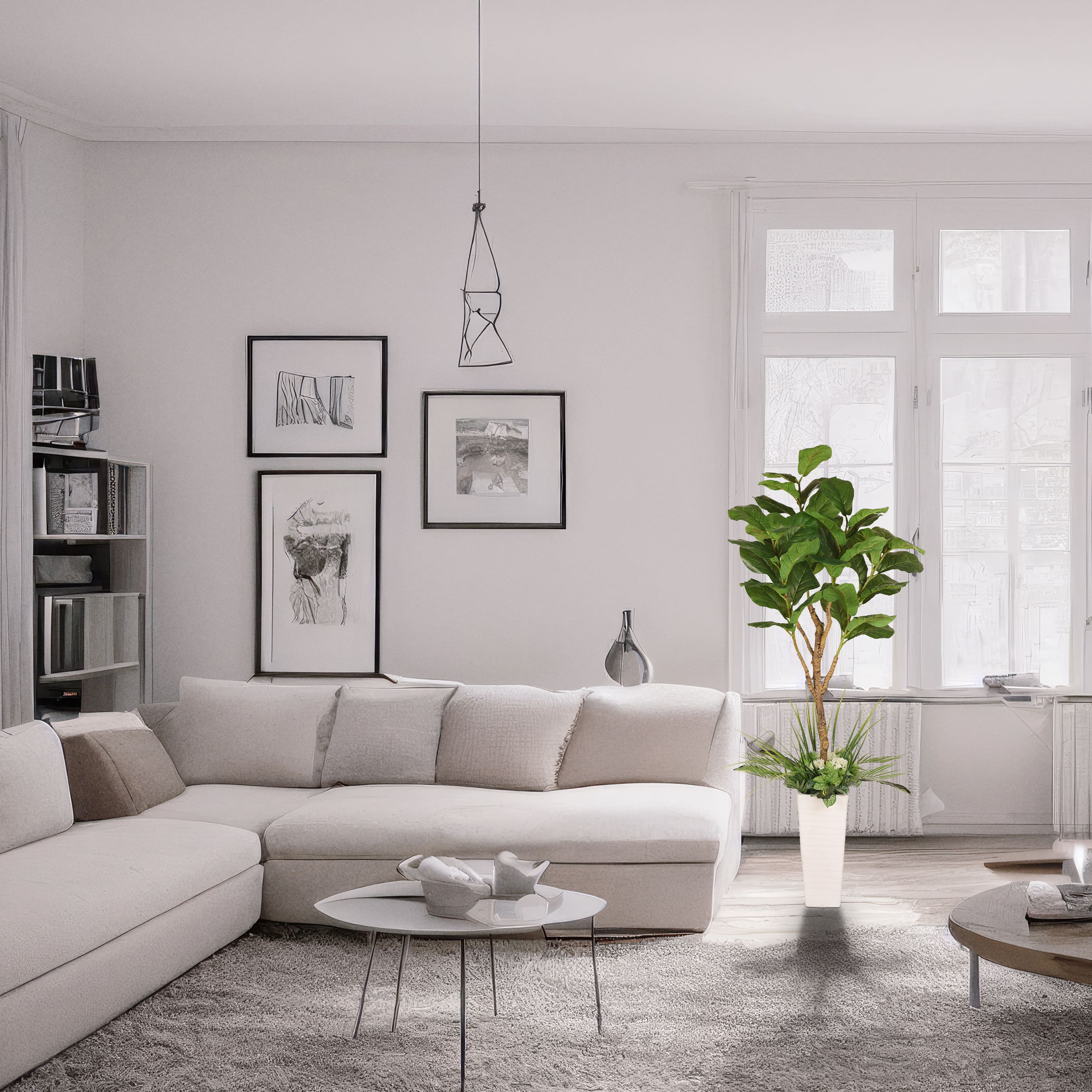 6ft. Artificial Fiddle Leaf Ficus Tree in White Decorative Pot