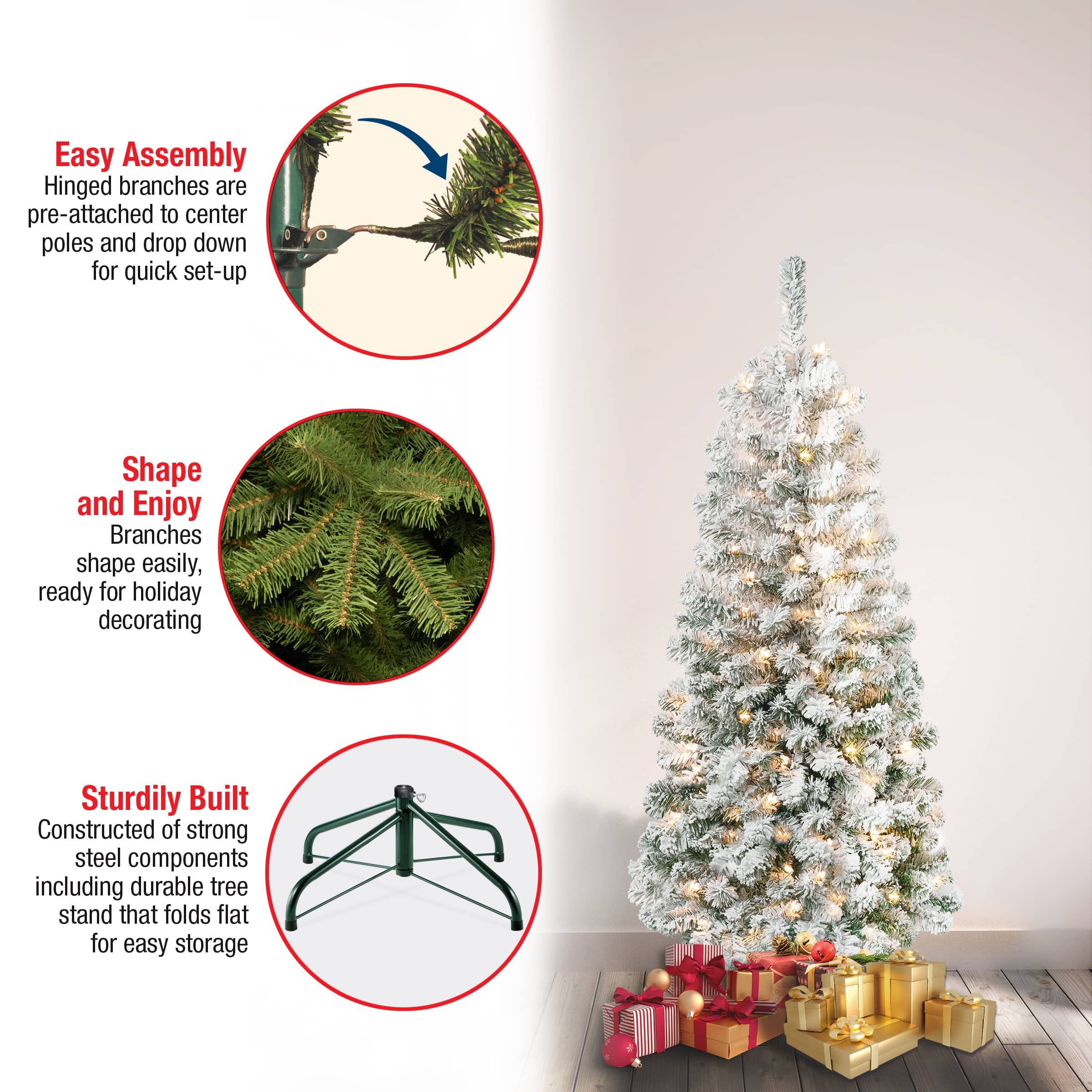 4.5ft. Pre-Lit Acacia Medium Flocked Artificial Christmas Tree, Clear Lights