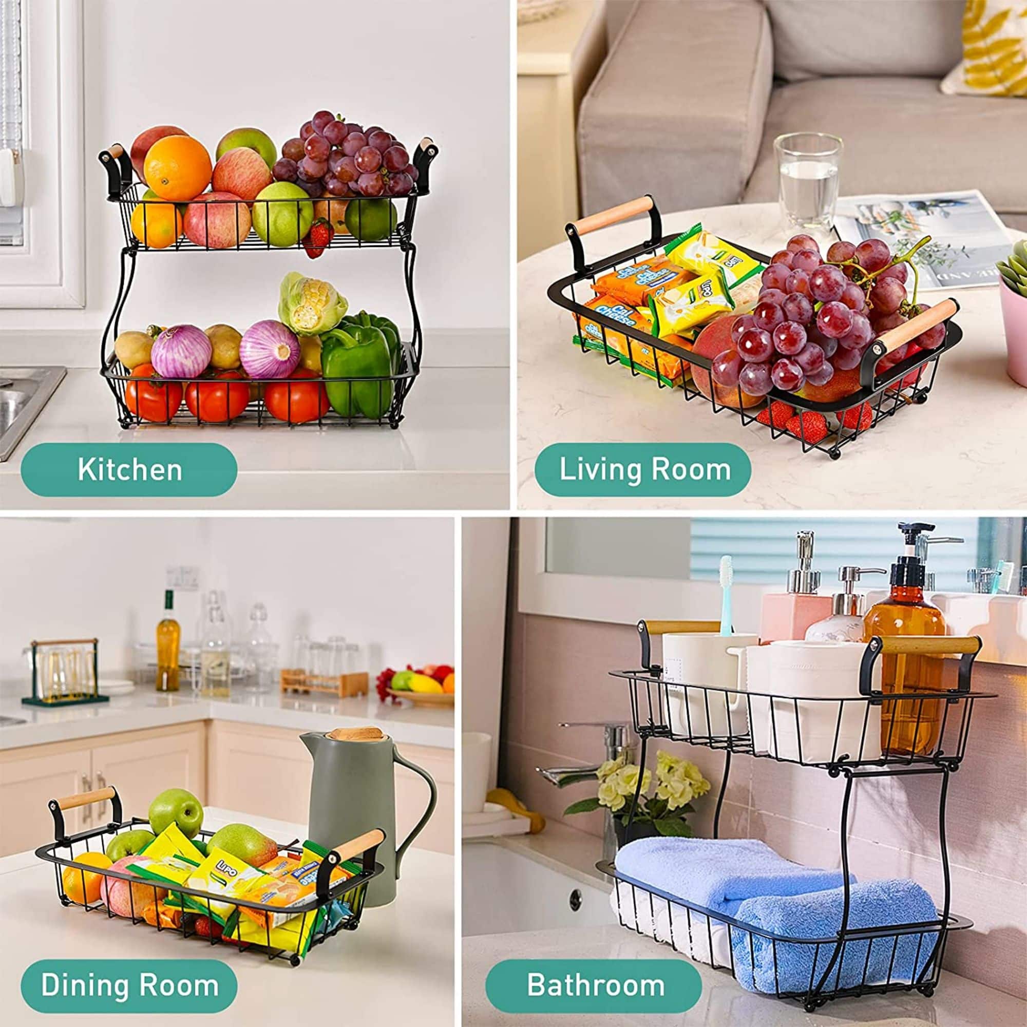 NEX™ 13" Black 2-Tier Countertop Fruit & Vegetable Storage Basket