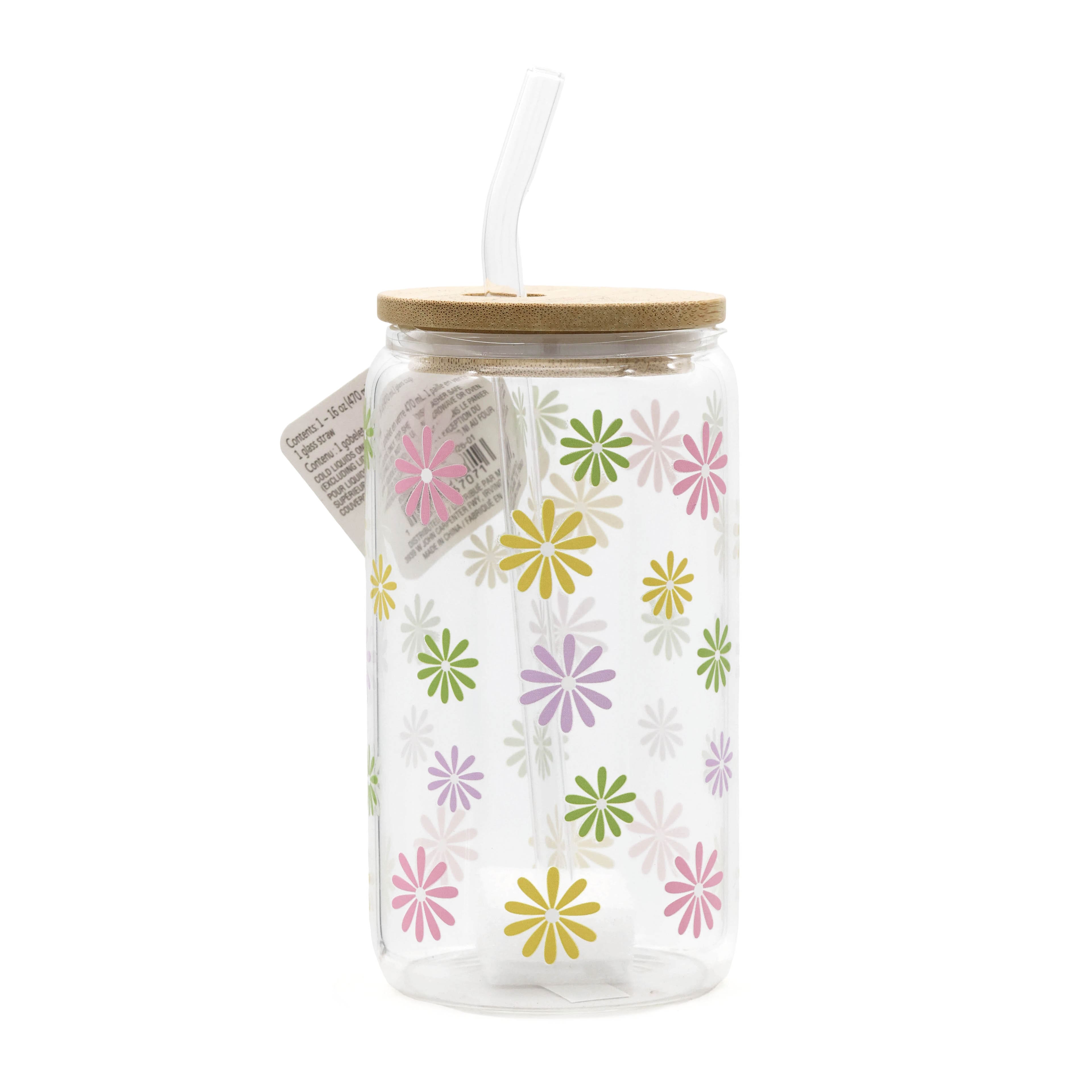 16oz. Summer Glass Cup with Straw by Fab Finds