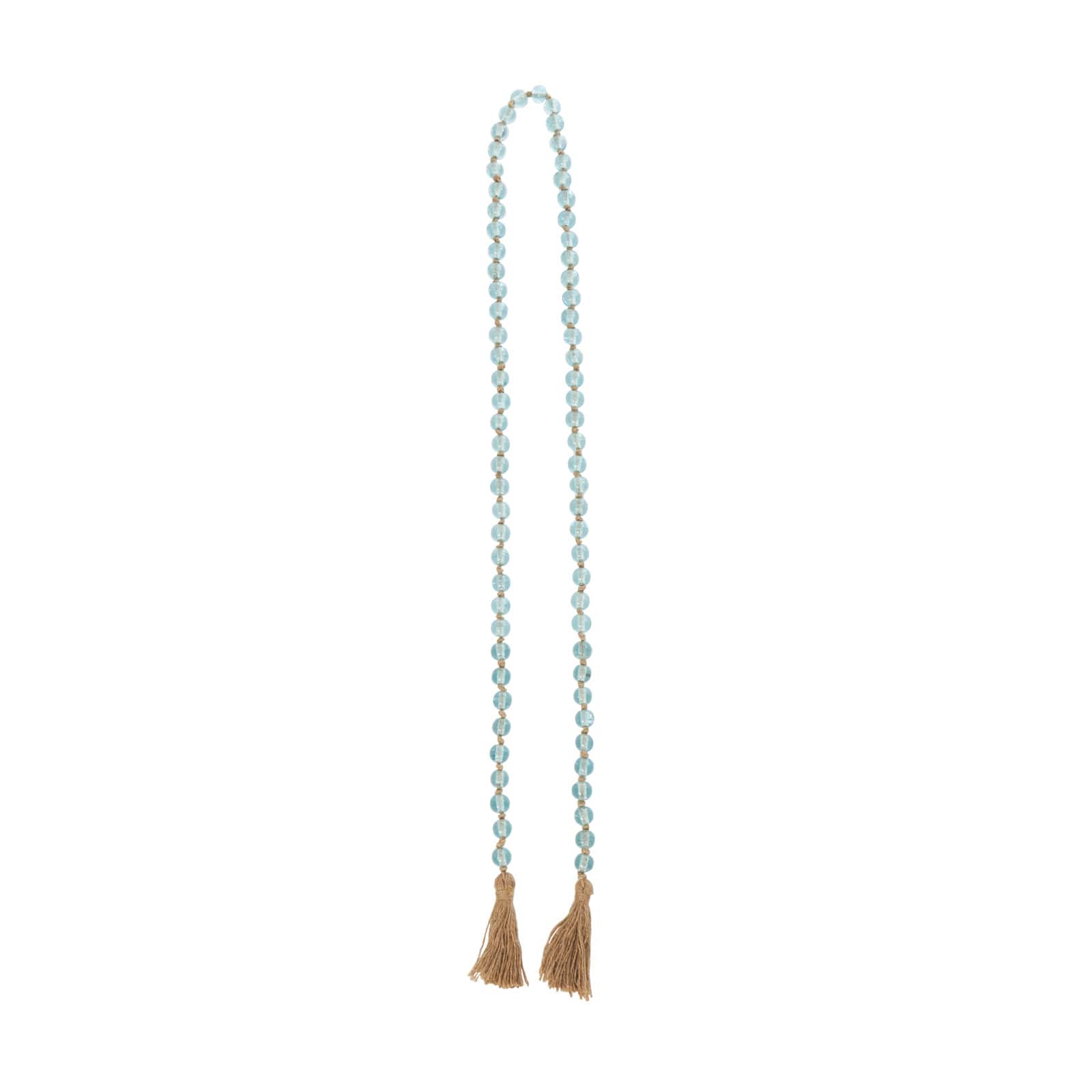 Ivory and Iris 87" Handmade Round Glass Beaded Garland with Jute Tassel